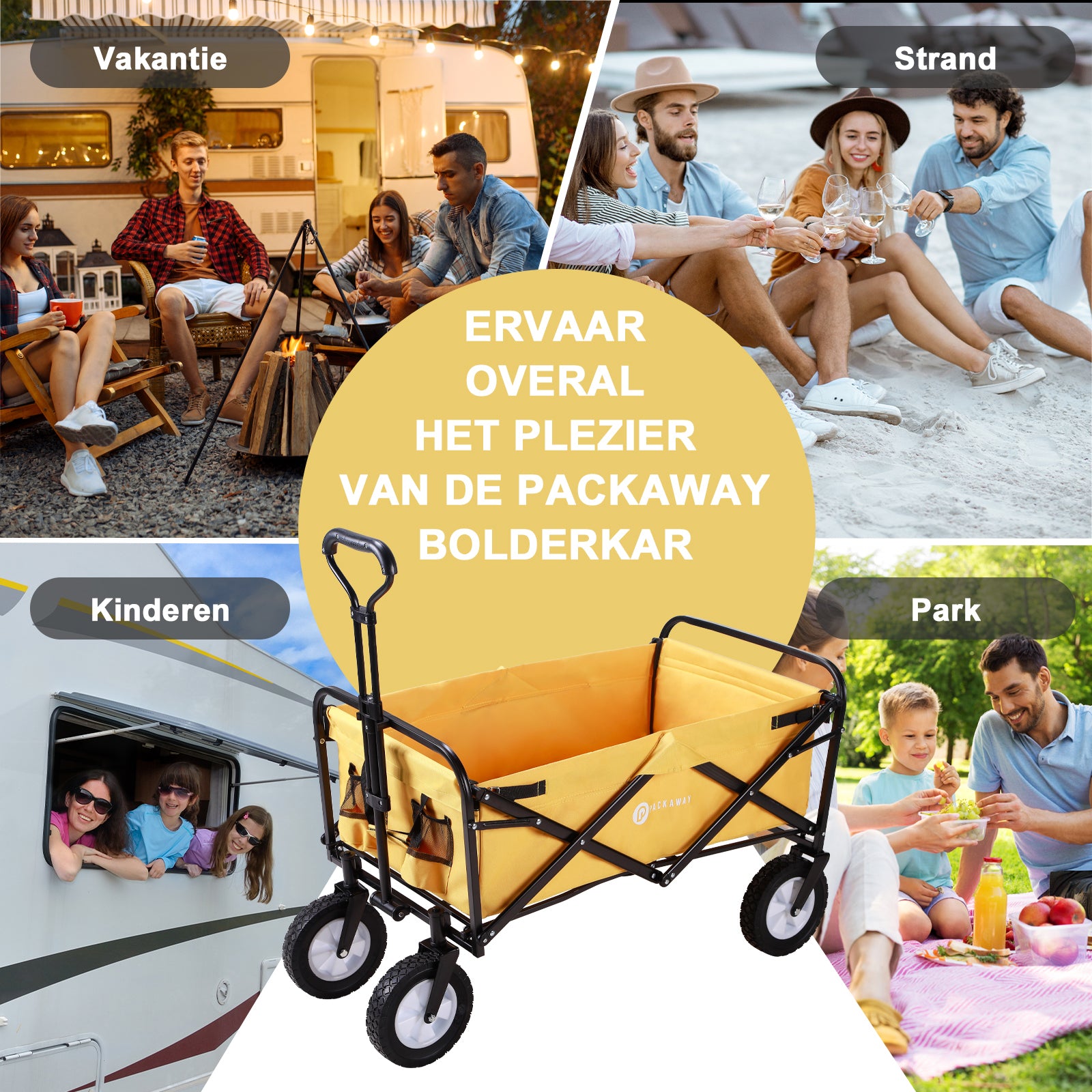 Packaway Bolderkar 70kg oker - opvouwbaar - wasbaar
