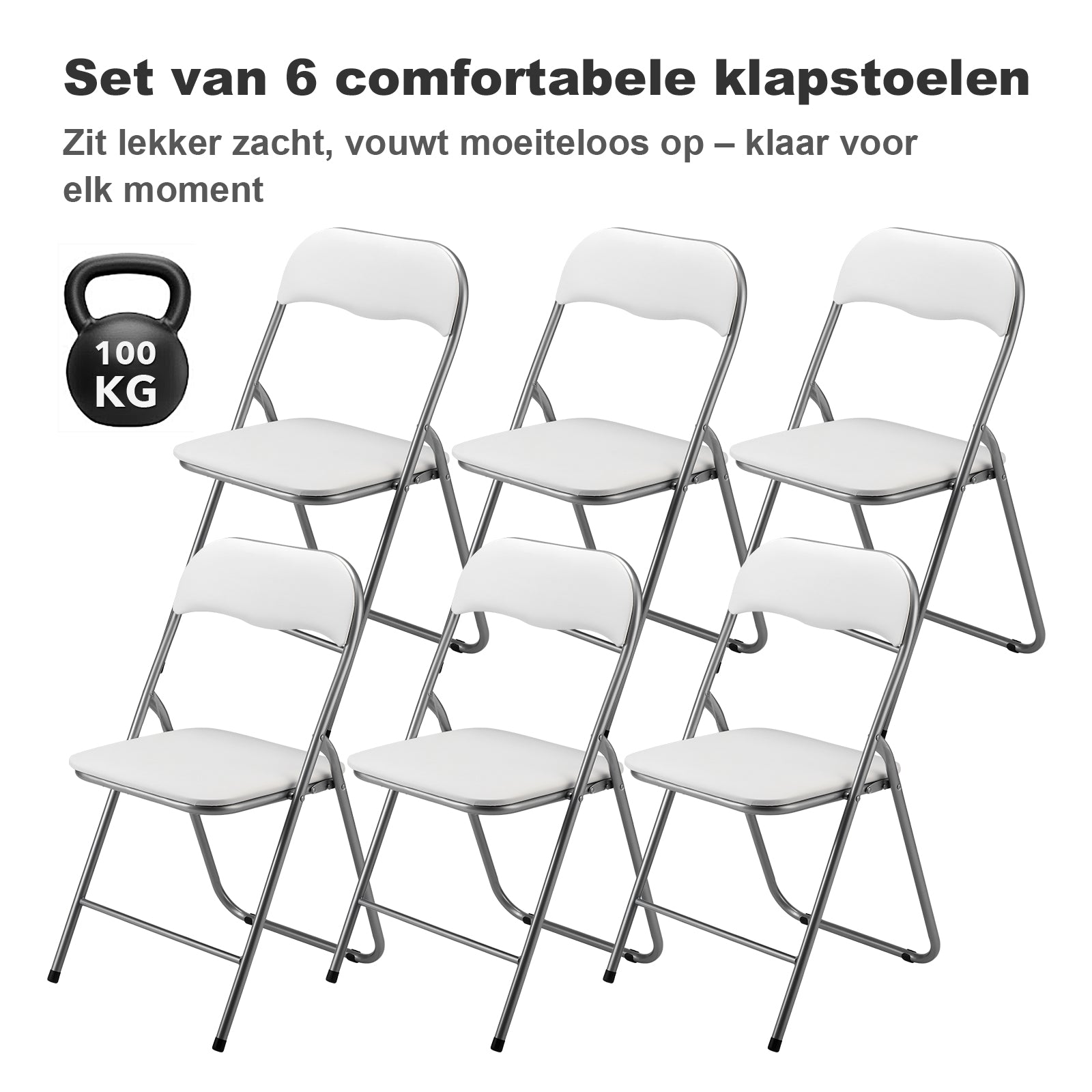 Bardi 6-delige Klapstoelen set PVC wit - 100 kg draagvermogen