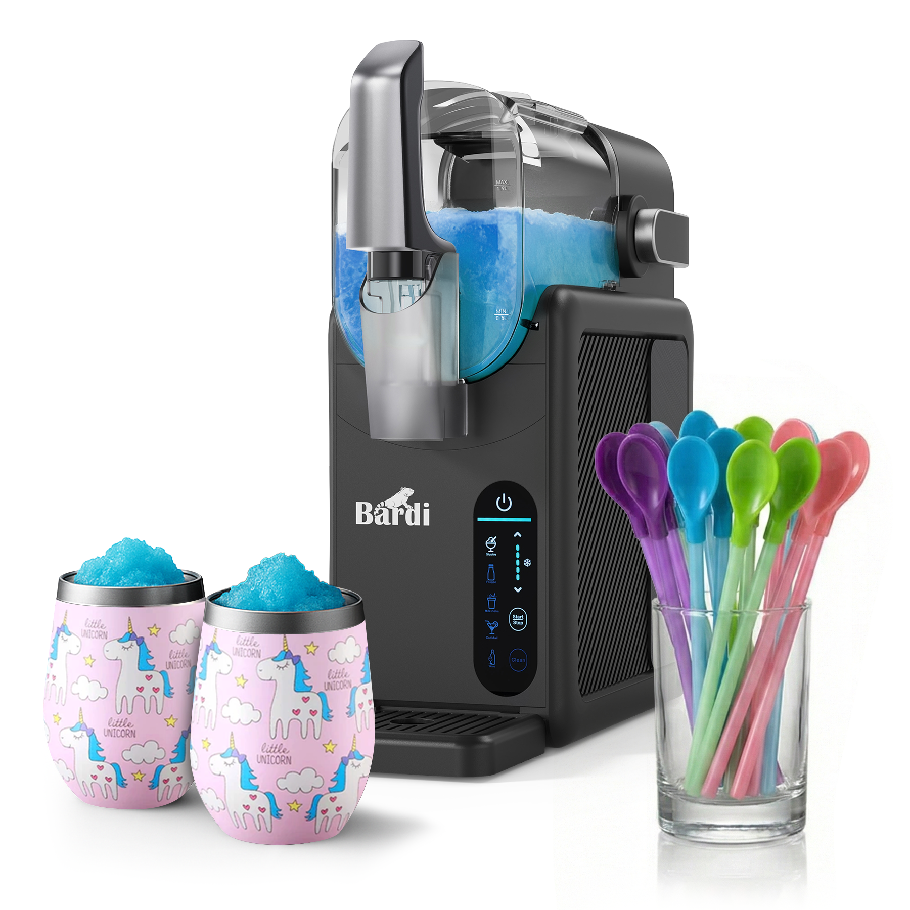 Bardi Slushmachine grijs met set cups Unicorn