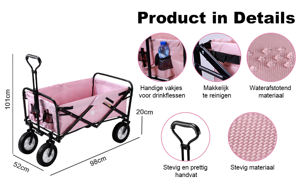 Packaway Bolderkar 70kg roze - opvouwbaar - wasbaar