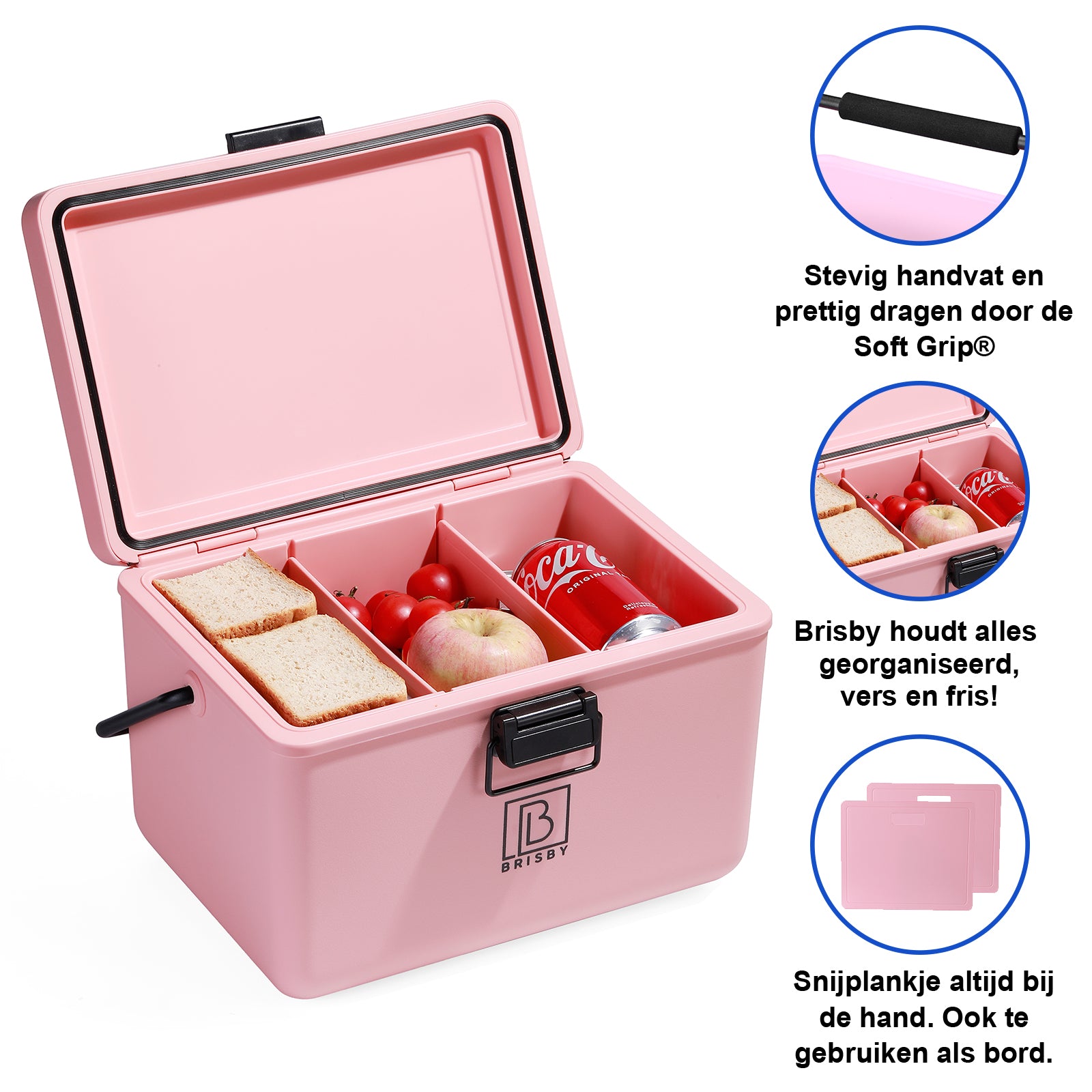 Koelbox 12L met handvat roze - Dividers - snijplanken - tot maximaal 40 uur isolatie - incl. 2 koelelementen van 200ml