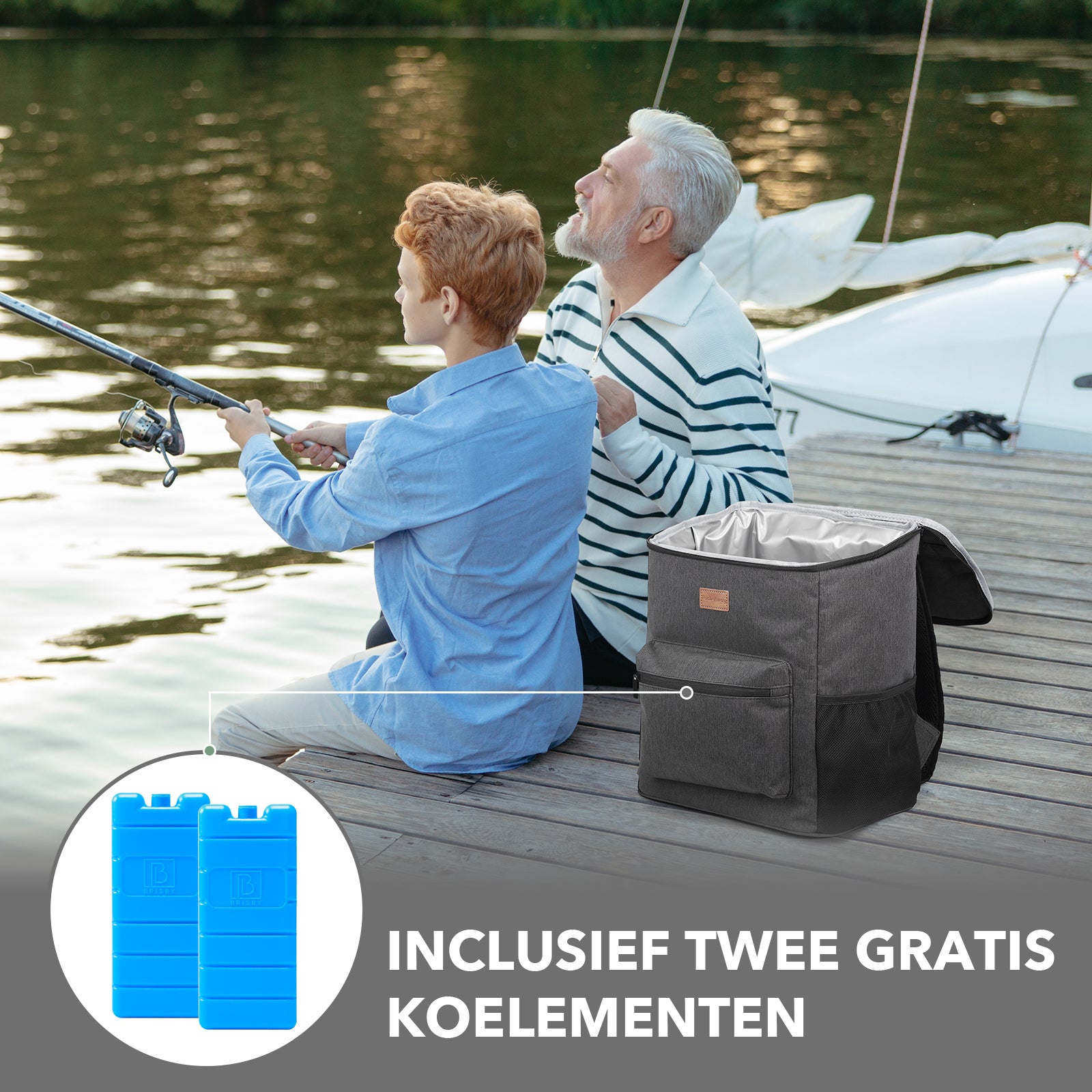 Koeltas rugzak 25L grijs - Waterafstotend - anti diefstal vak - 4 laags geïsoleerd - Incl. 2 gratis koelelementen en gratis flessenopener