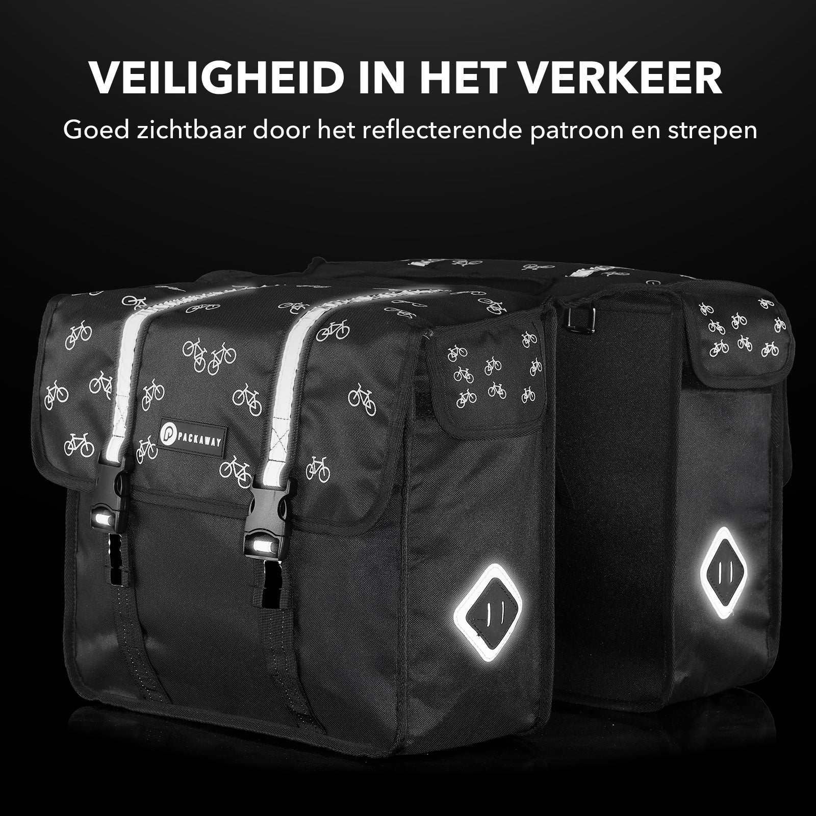 Packaway Dubbele Fietstassen 36L fietspatroon - waterdicht - reflectie