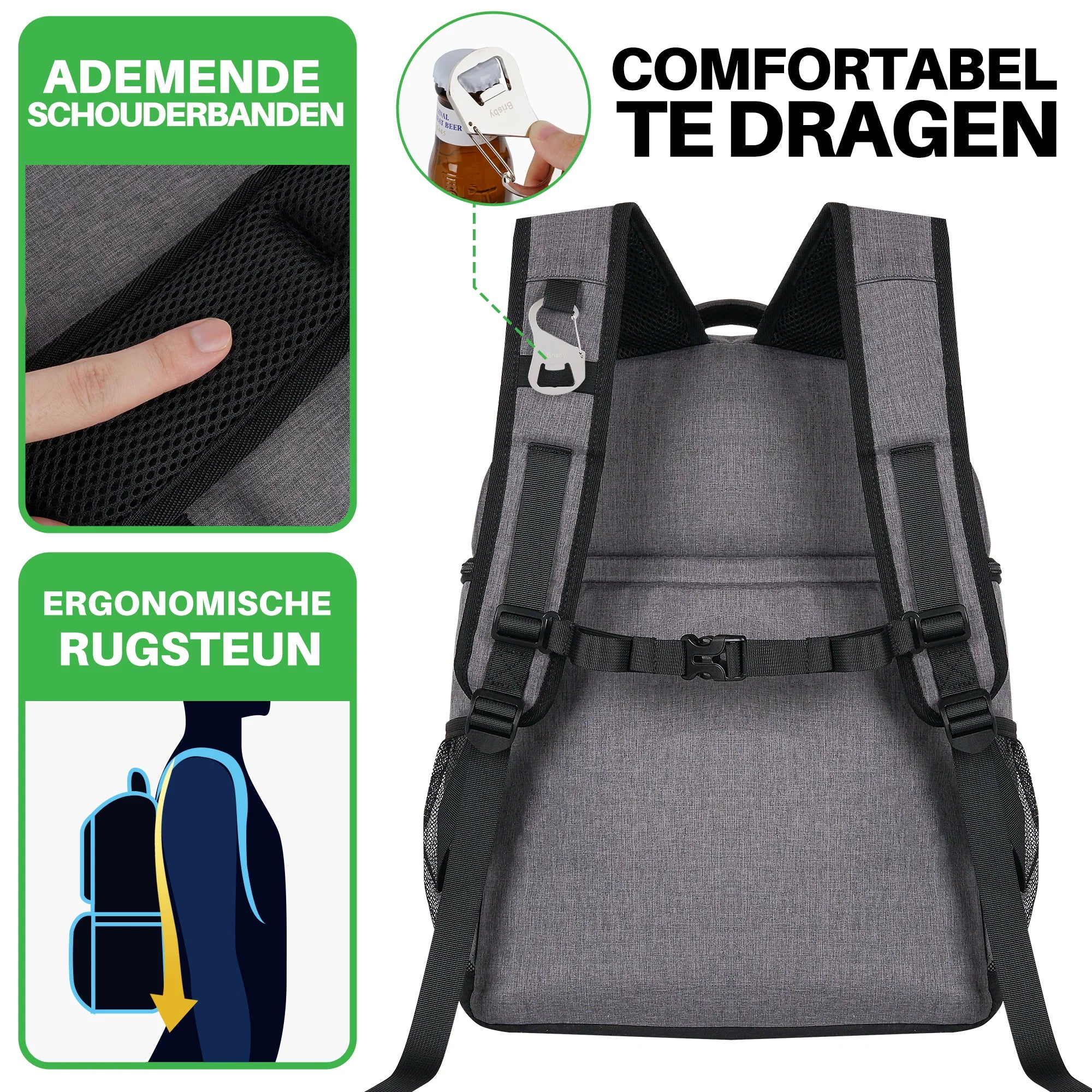 Cooler bag 25L dark gray - backpack - 4-layer insulated - water-repellent - incl. 2 free cooling elements and beer opener