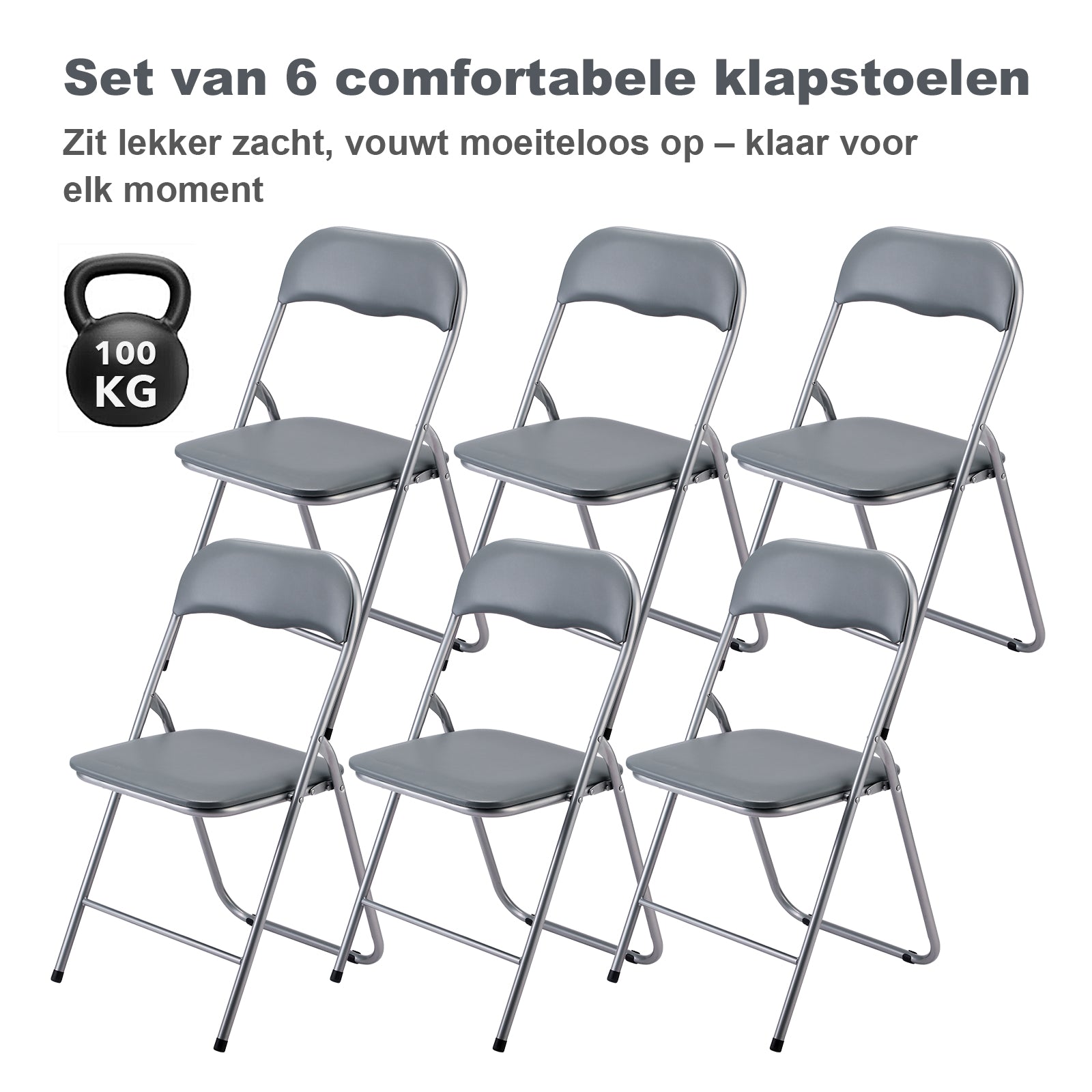Bardi 6-delige Klapstoelen set PVC grijs - 100 kg draagvermogen