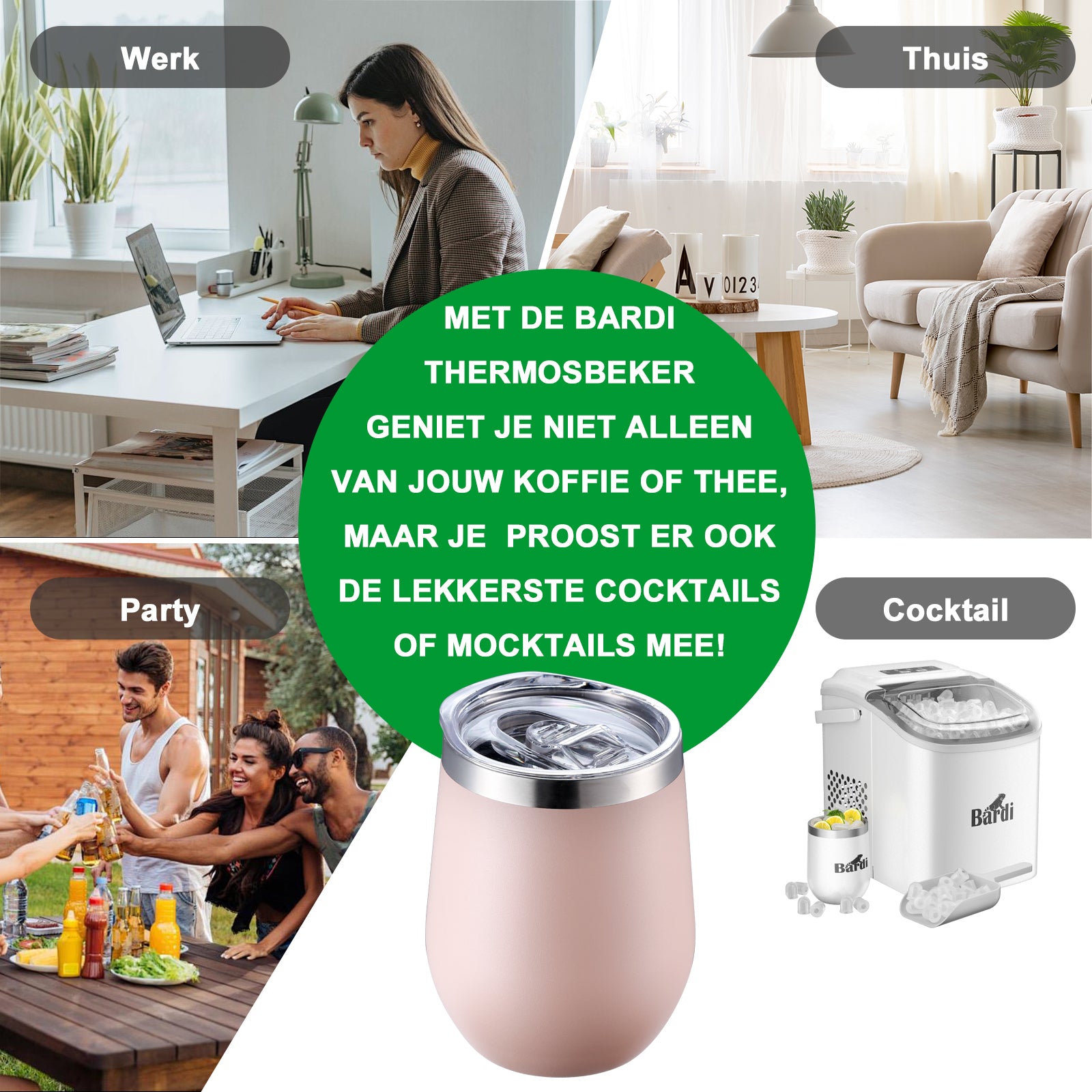 Bardi Thermosbekers 0,3L RVS roze set - incl. deksels - dubbelwandig