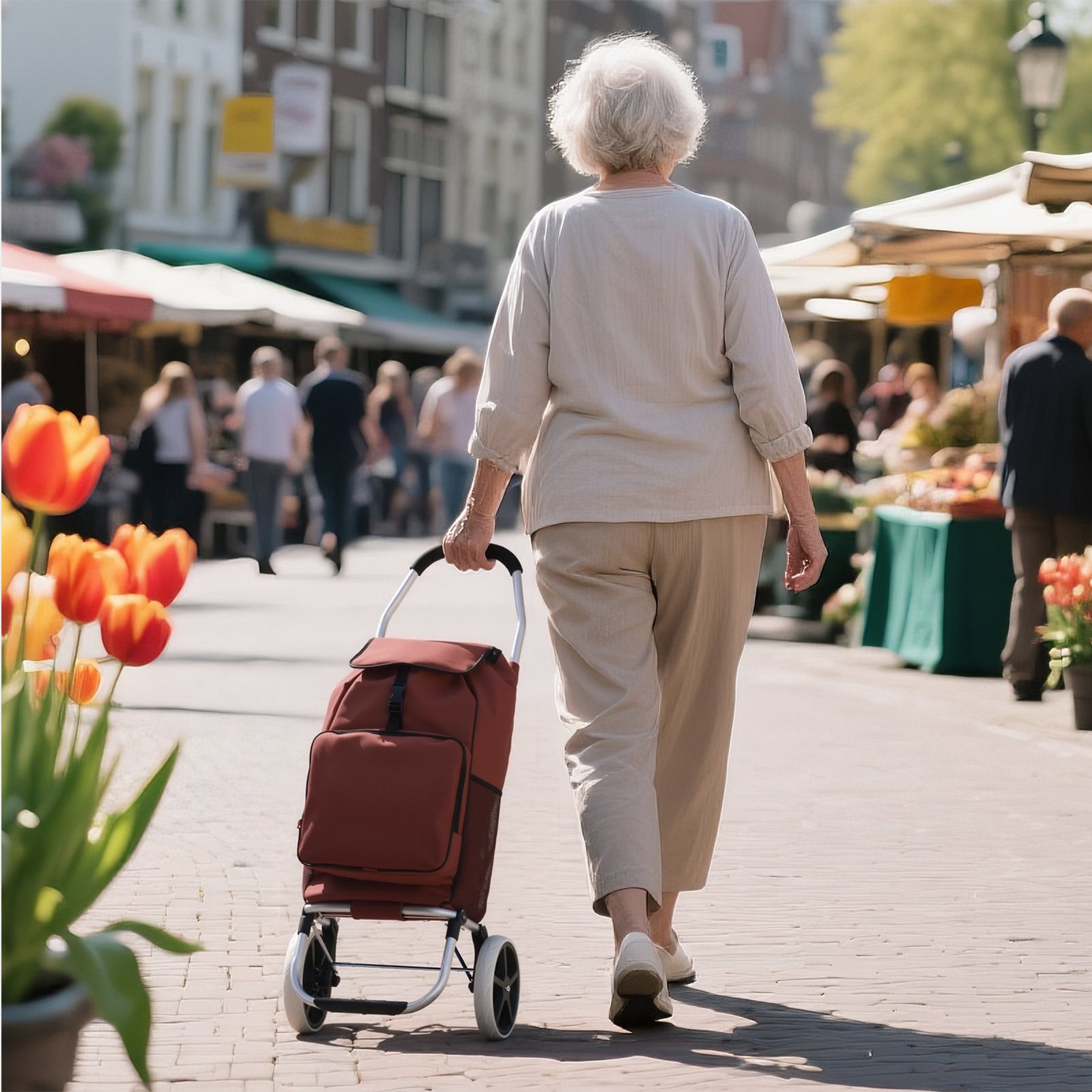 Boodschappentrolley Deluxe 50L met koelvak rood - boodschappenwagen - steekwagenfunctie