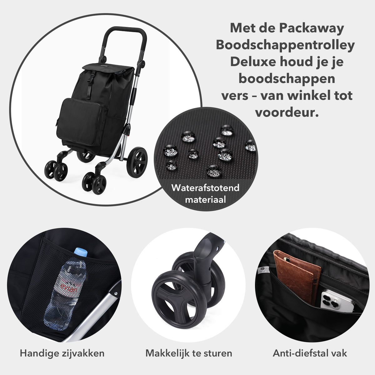 Packaway Boodschappentrolley 60L zwart - incl. koelvak - steekwagenfunctie