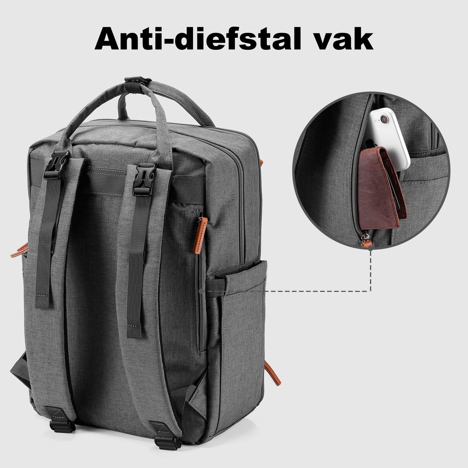 Brisby Rugtas unisex LTO donkergrijs - waterafstotend - laptopvak - handbagage