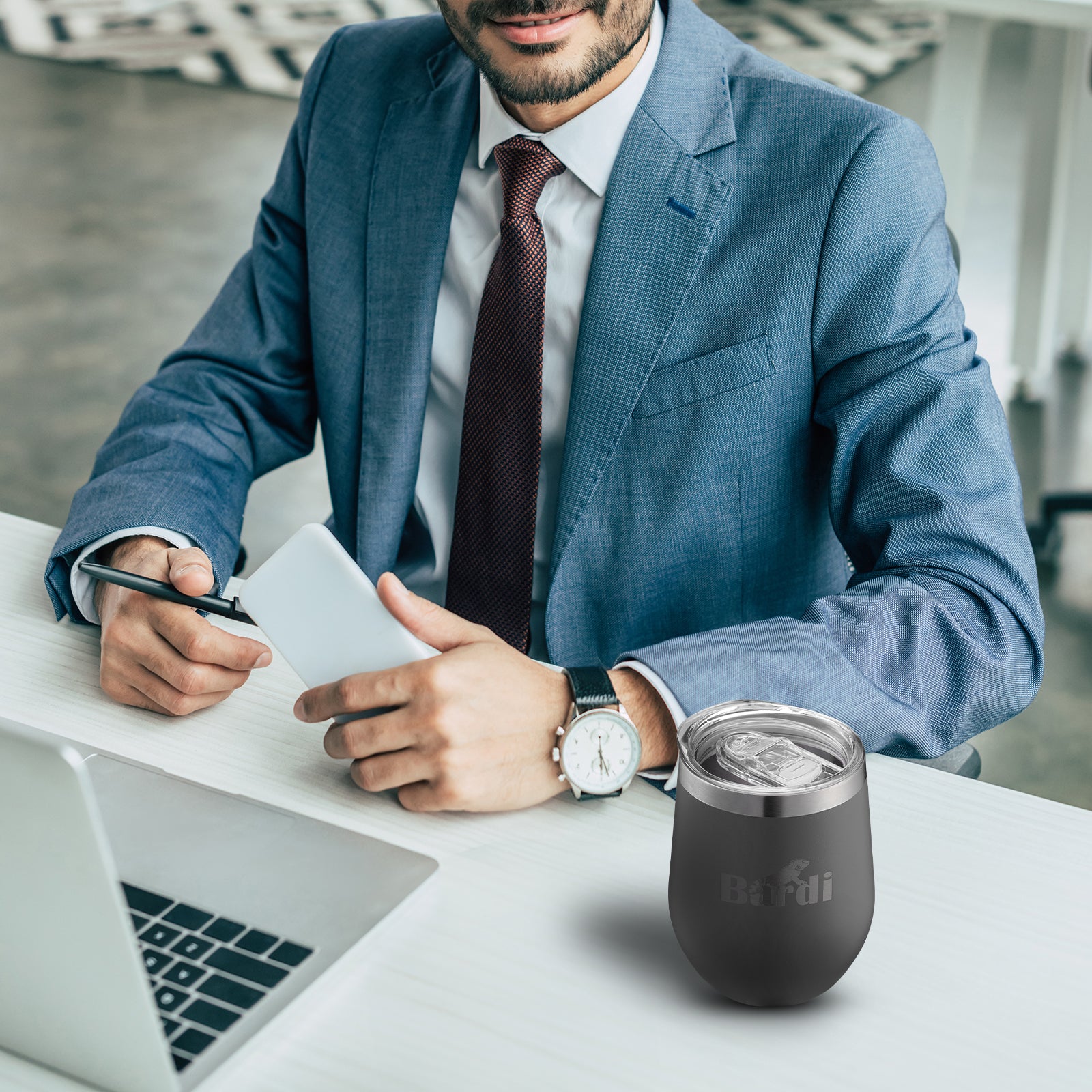 Bardi Thermosbekers 0,3L RVS grijs set - incl. deksels - dubbelwandig