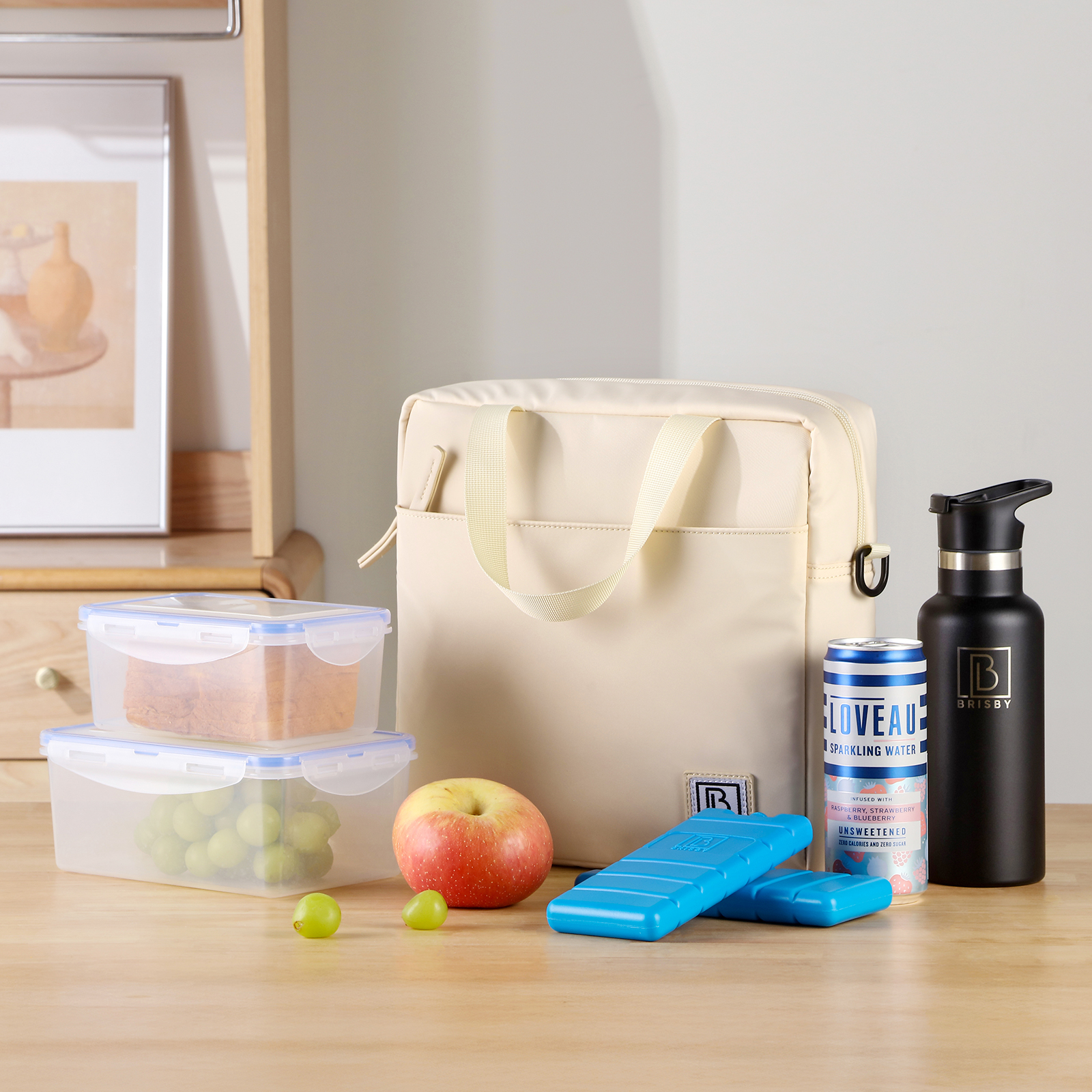 Brisby Koeltas 7L smooth crème - incl. 2 koelelementen, schouderband