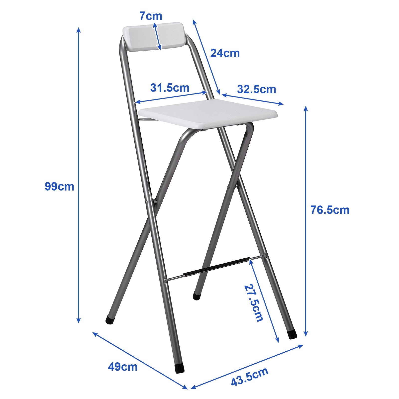 4x folding bar stool white - 100 kg load capacity - for standing table and bar
