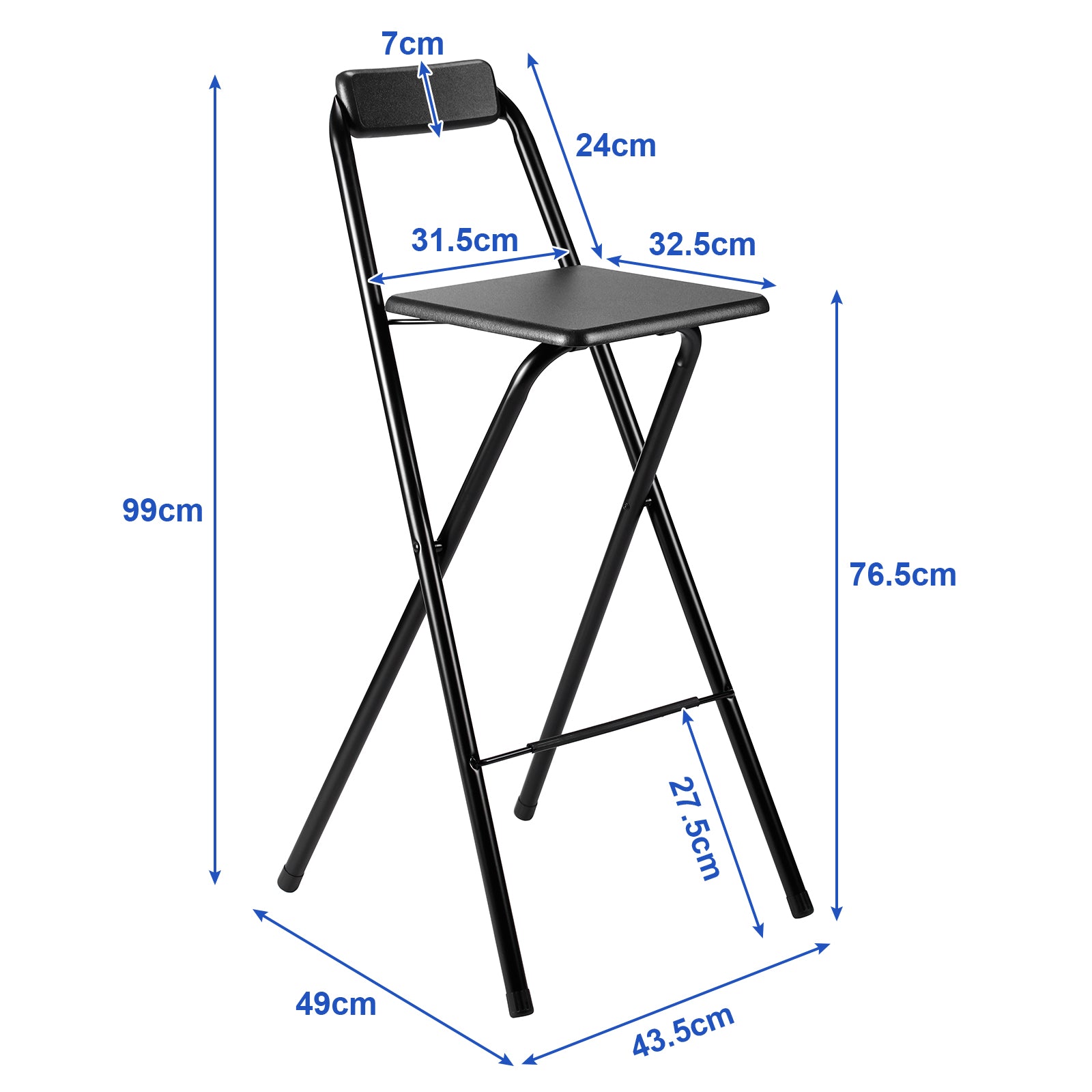 8x folding bar stool black - 100 kg load capacity - for standing table and bar