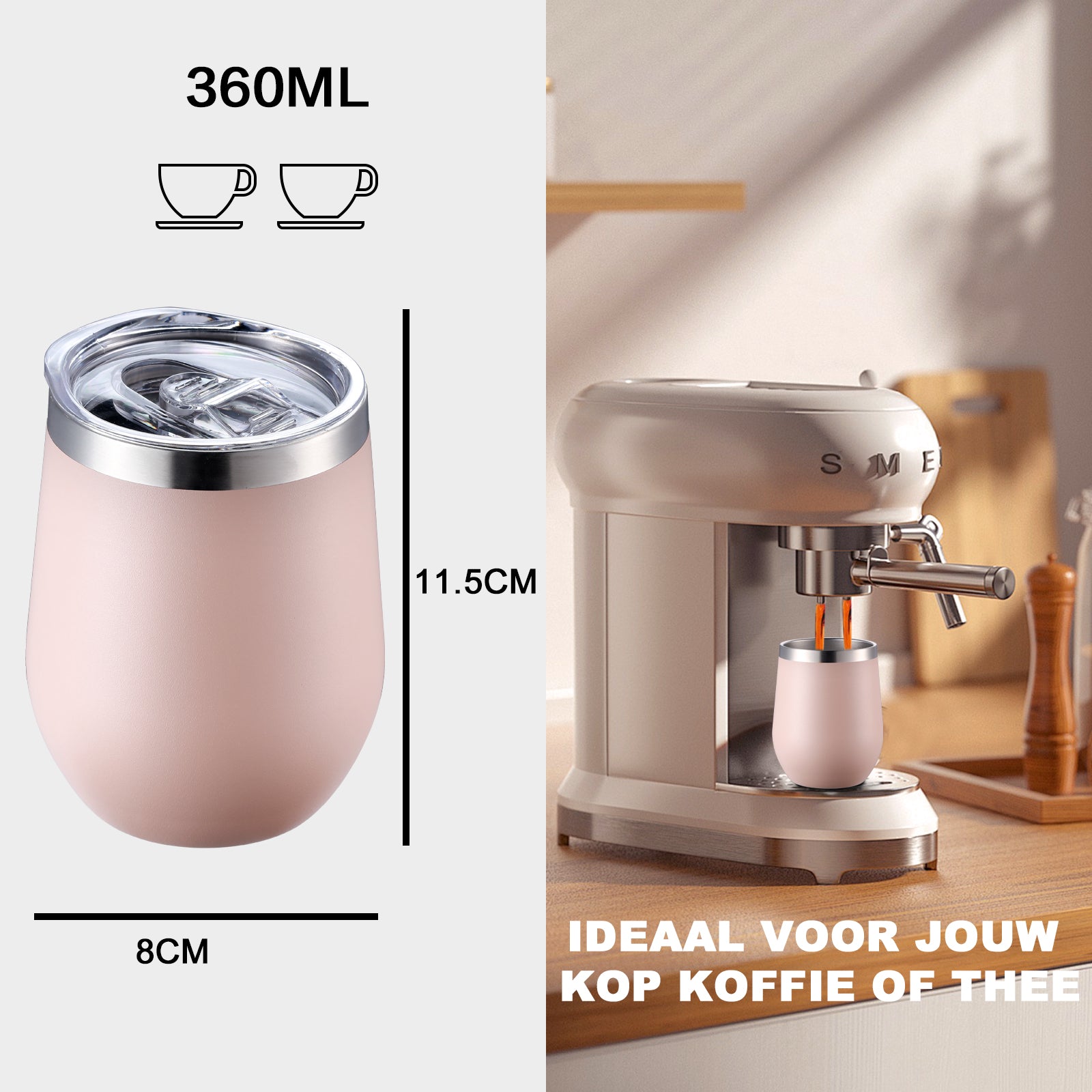 Bardi Thermosbekers 0,3L RVS roze set - incl. deksels - dubbelwandig