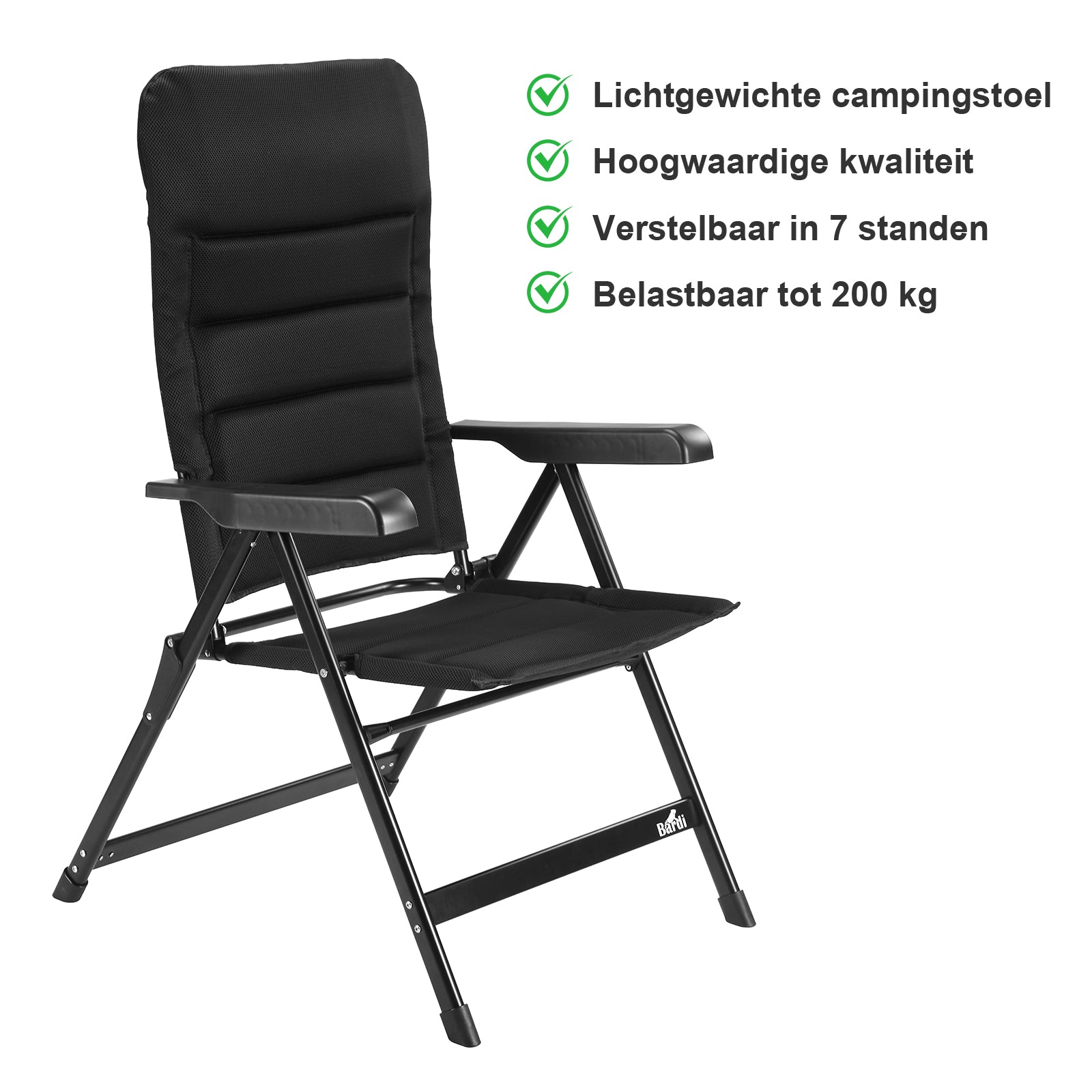 Bardi 2 Stuks Luxe Campingstoelen - 7 standen - Comfortabele Kampeerstoel - 120 kg draagvermogen - Ligstand - Inklapbare stoel - Klapstoel - Lichtgewicht - ZWART