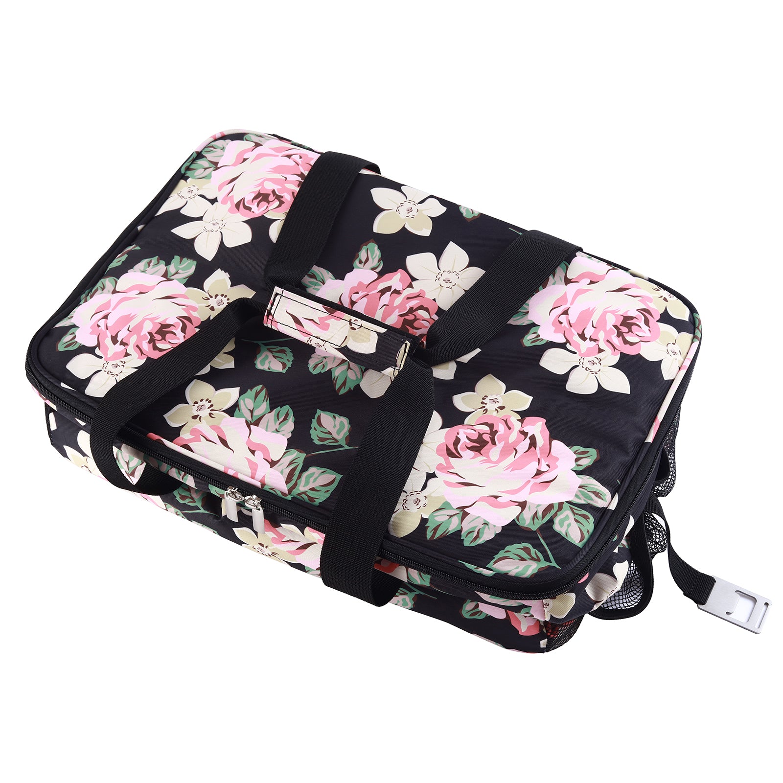 Cooler bag 30L black flower - lunch bag - foldable - 4-layer insulated - incl. 4 free cooling elements and carrying strap