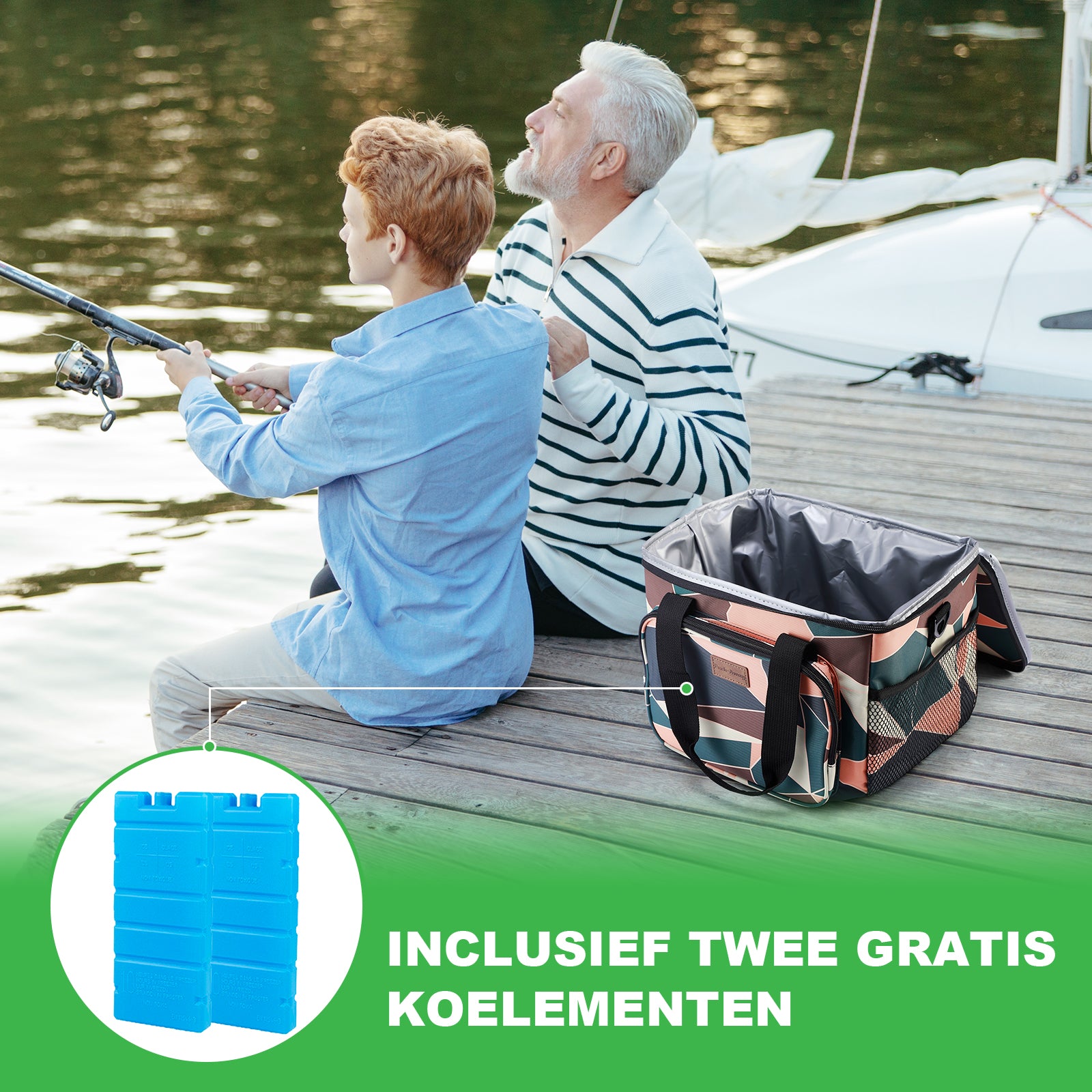 Cooler bag 15L abstract color - lunch bag - 4-layer insulated - foldable - incl. 2 free cooling elements and carrying strap