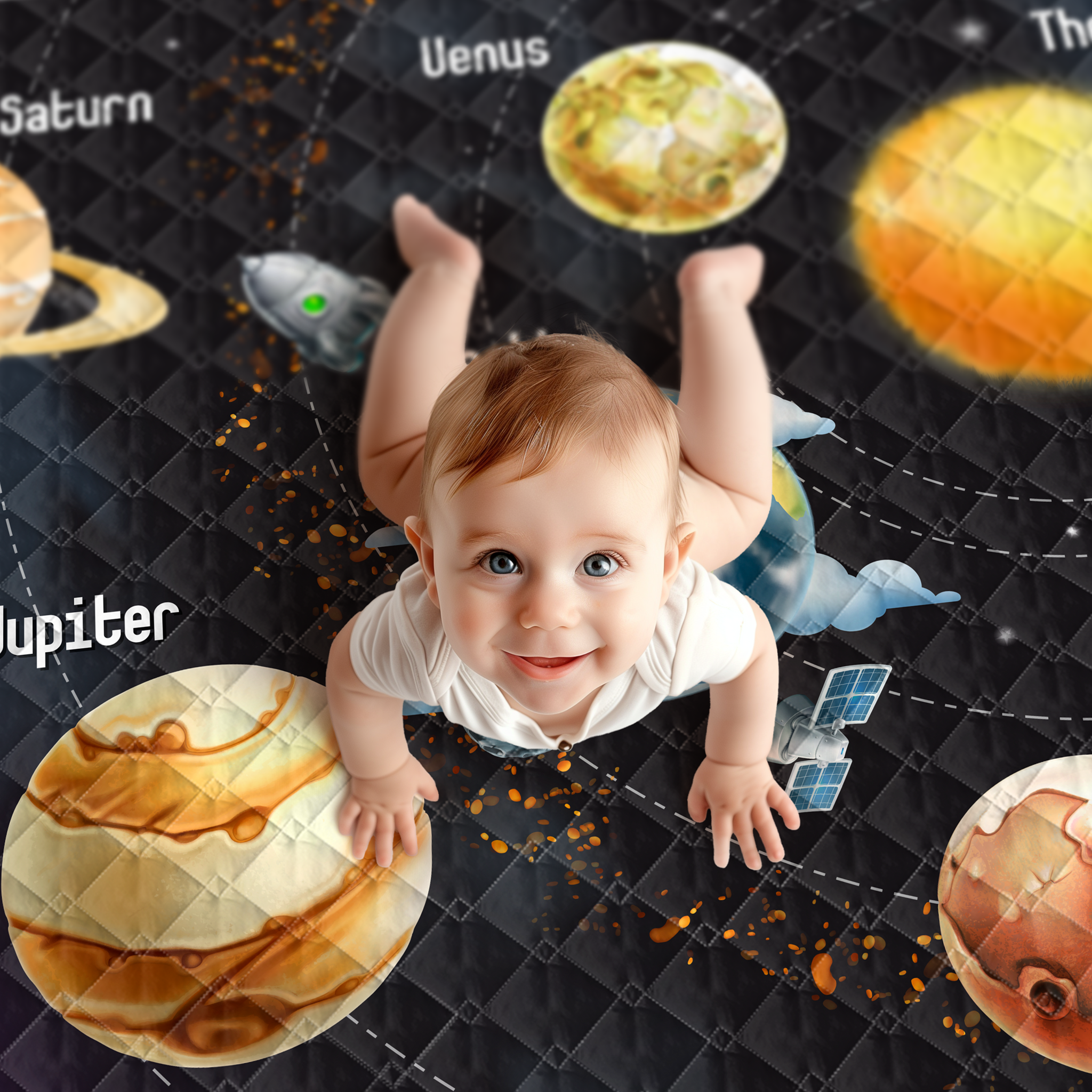 Play mat universe with planets 150x200 - heavy quality - play mat - anti-slip - washable