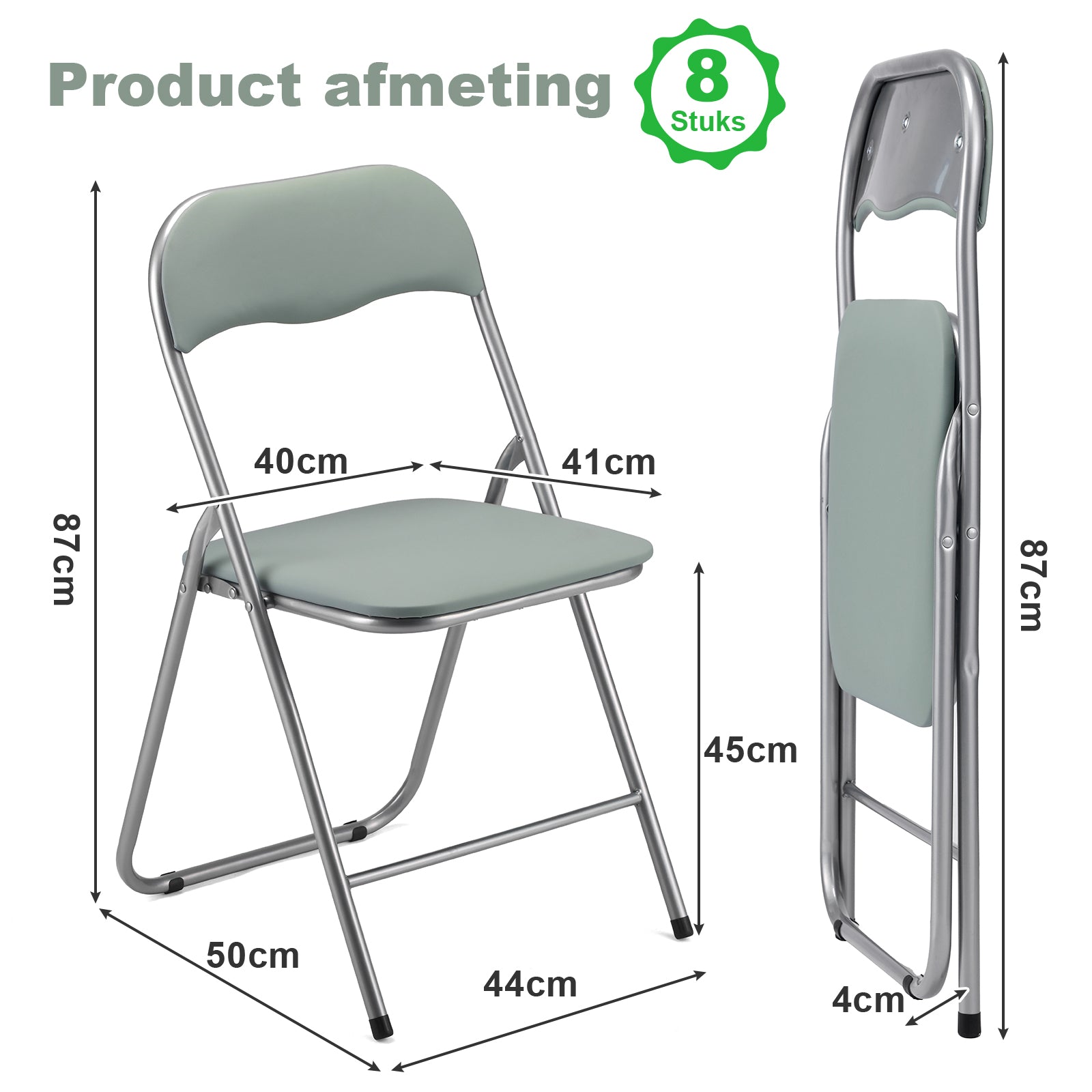 Bardi 8-delige Klapstoelen set PVC groen - 100 kg draagvermogen