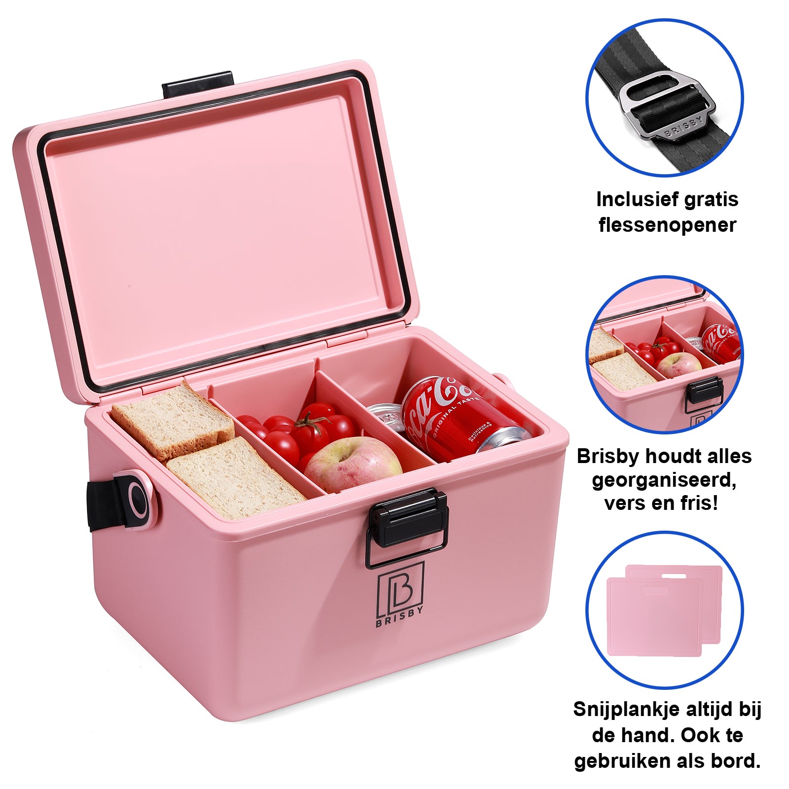 Koelbox 12L met draagband roze - Dividers - snijplanken - tot maximaal 40 uur isolatie - incl. 2 koelelementen van 200ml