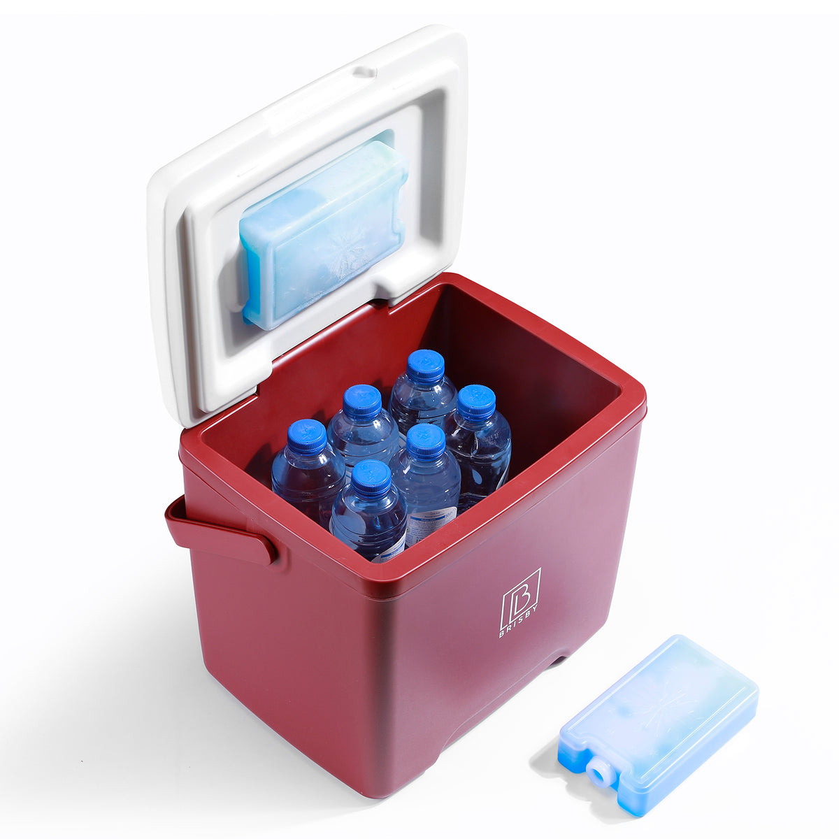 Brisby Koelbox - Frigobox - 13L- Rood - Tot maximaal 40 uur isolatie - Incl. 2 dikke koelelementen van 450ml - Met koelelementen vergrendeld in deksel en Brisby 500ml Zwarte Dubbelwandige Thermosfles