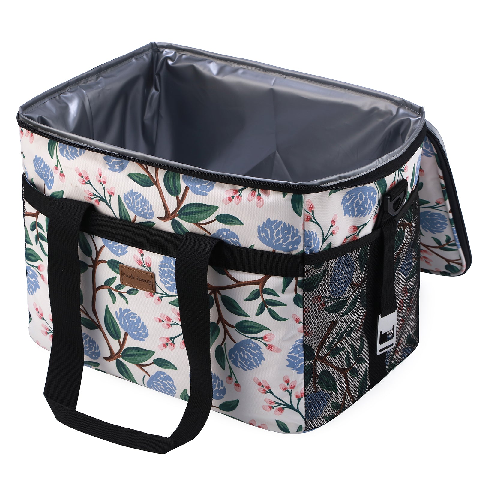 Cooler bag 30L white flower - lunch bag - foldable - 4-layer insulated - incl. 4 free cooling elements and carrying strap