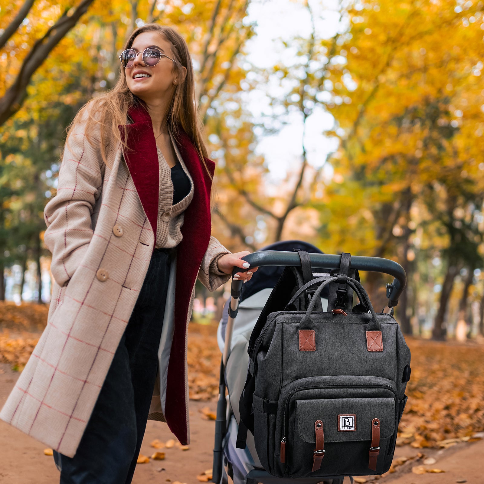 Stayopen diaper bag dark gray - nursing bag - stay-open frame - USB charging function - incl. buggy mounting and changing mat