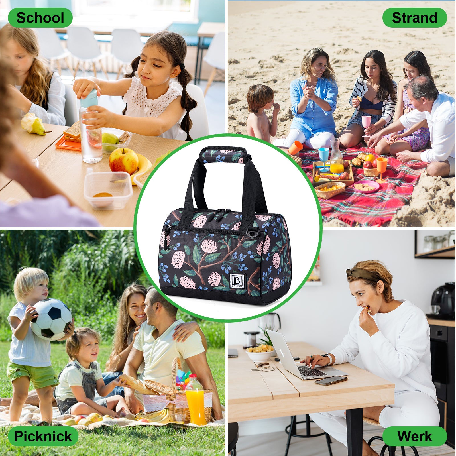 Cooler bag 10L passion flower - Lunch bag - 4-layer insulated - 2 free cooling elements - incl. shoulder strap