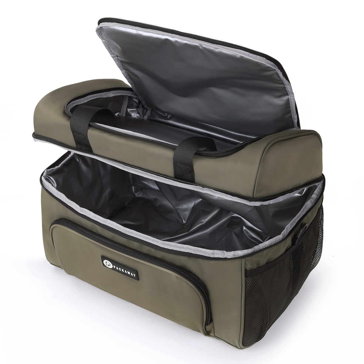 Packaway Koeltas 30L - Lunchtas - Inclusief 4 Koelelementen - Dubbel Compartiment - 4-Laags Geïsoleerd - Waterafstotend - Olive Green