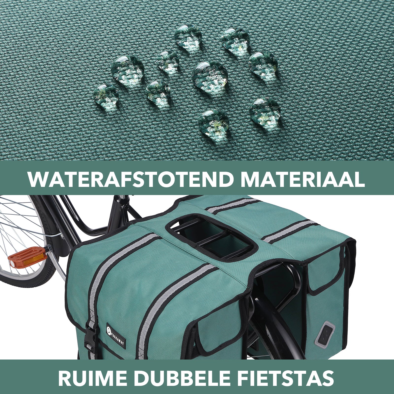 Packaway Dubbele Fietstas 36L groen - hoge zichtbaarheid - waterdicht