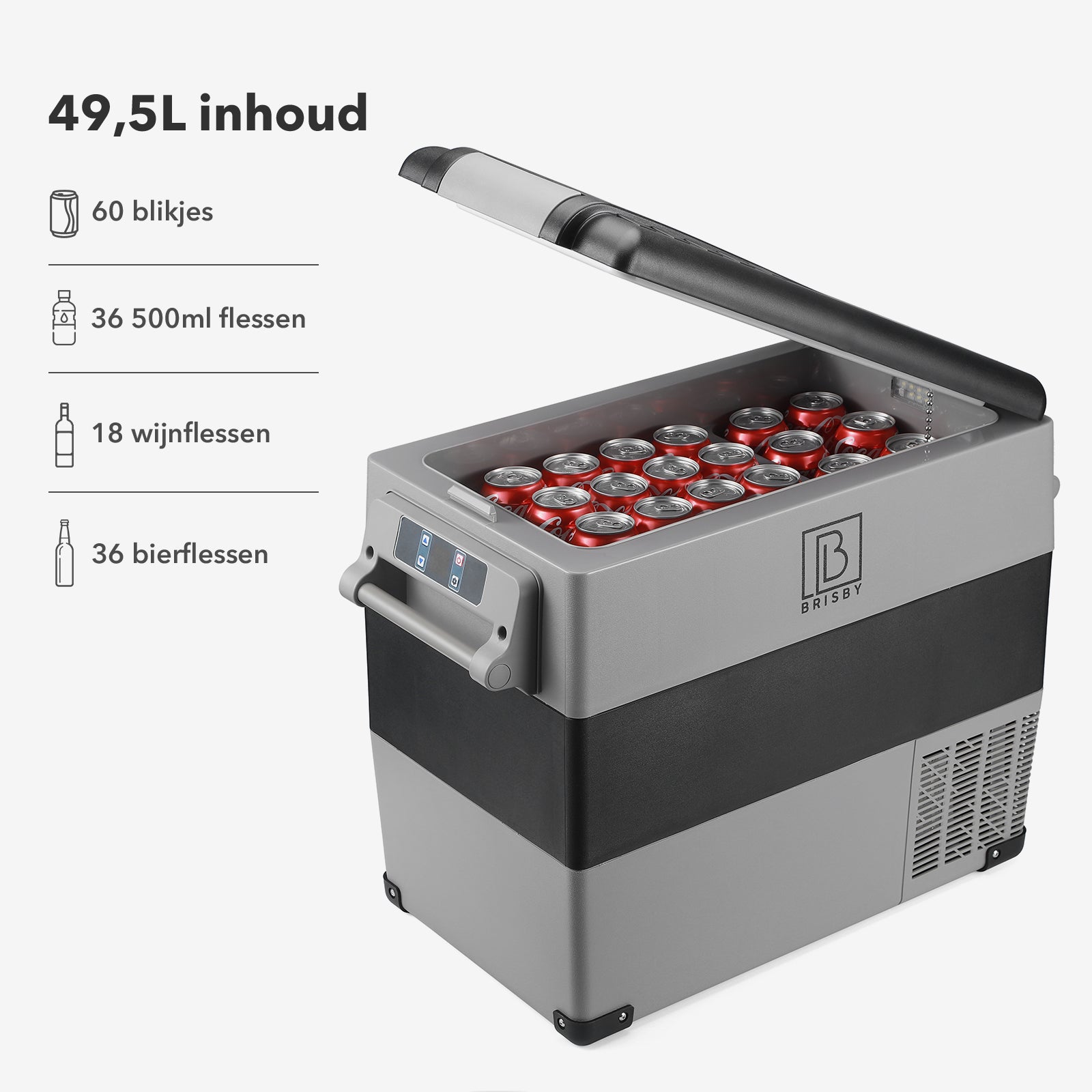 Compressor koelbox 49,5L en 8L koelbox zwart SET - Dual zone - koelen en vriezen - 12V en 230V - incl. 2x 1,2L thermosbekers