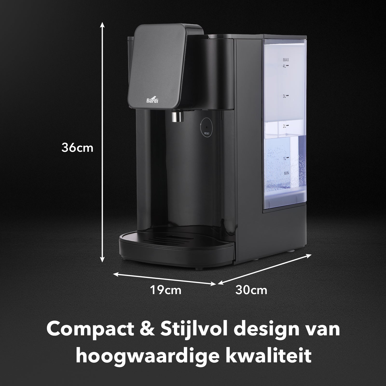 Bardi Heetwaterdispenser 4L zwart met STRIX filter - incl. thermoscup + onderzetter