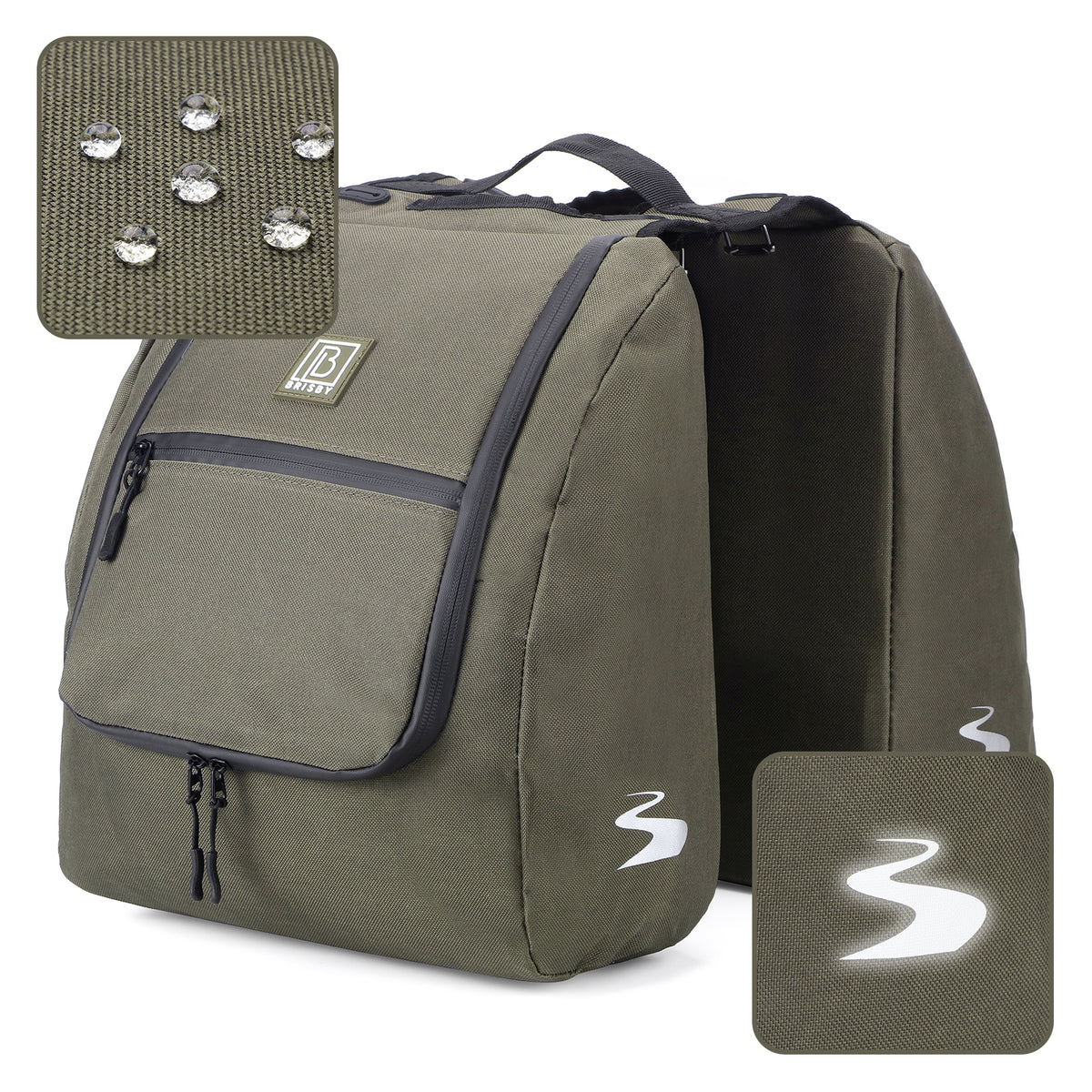 Brisby Dubbele Fietstas 28 Liter – Koeltas en Lunchtas – 4-laags Geïsoleerd – Voor Gewone en Elektrische Fiets – Waterafstotend met Waterdichte Ritsen – Misty Green