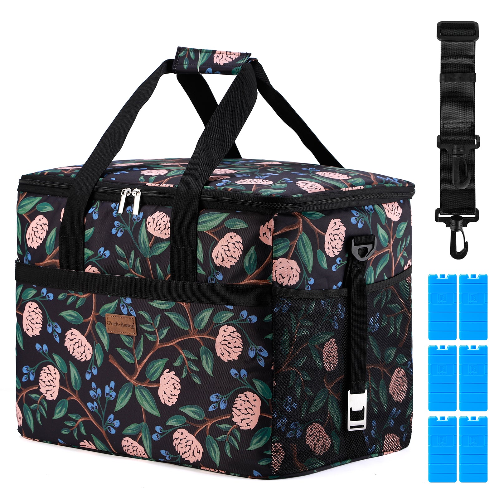 Cooler bag 40L passion flower - lunch bag - foldable - 4-layer insulated - incl. 6 free cooling elements and carrying strap