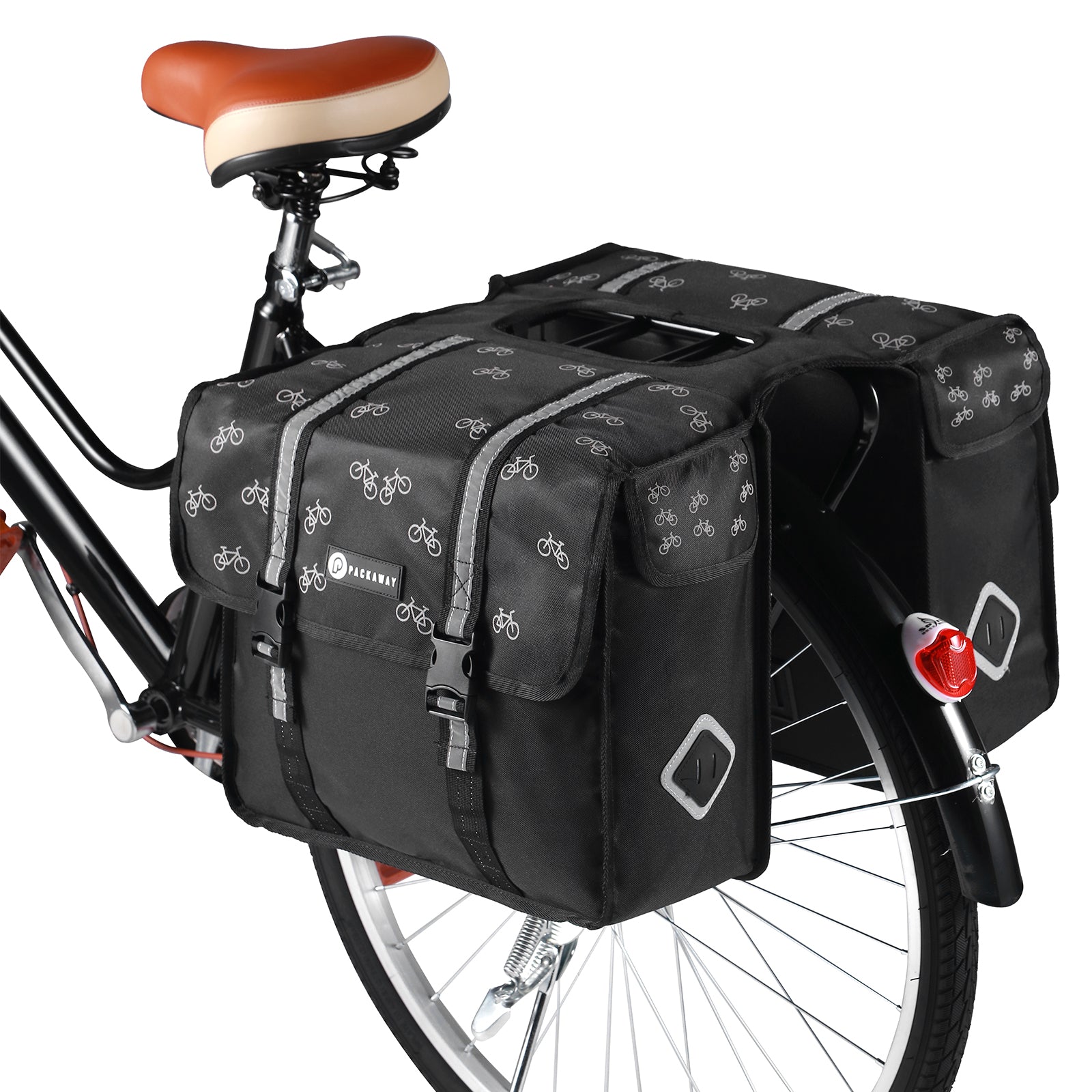 Packaway Dubbele Fietstassen 36L fietspatroon - waterdicht - reflectie