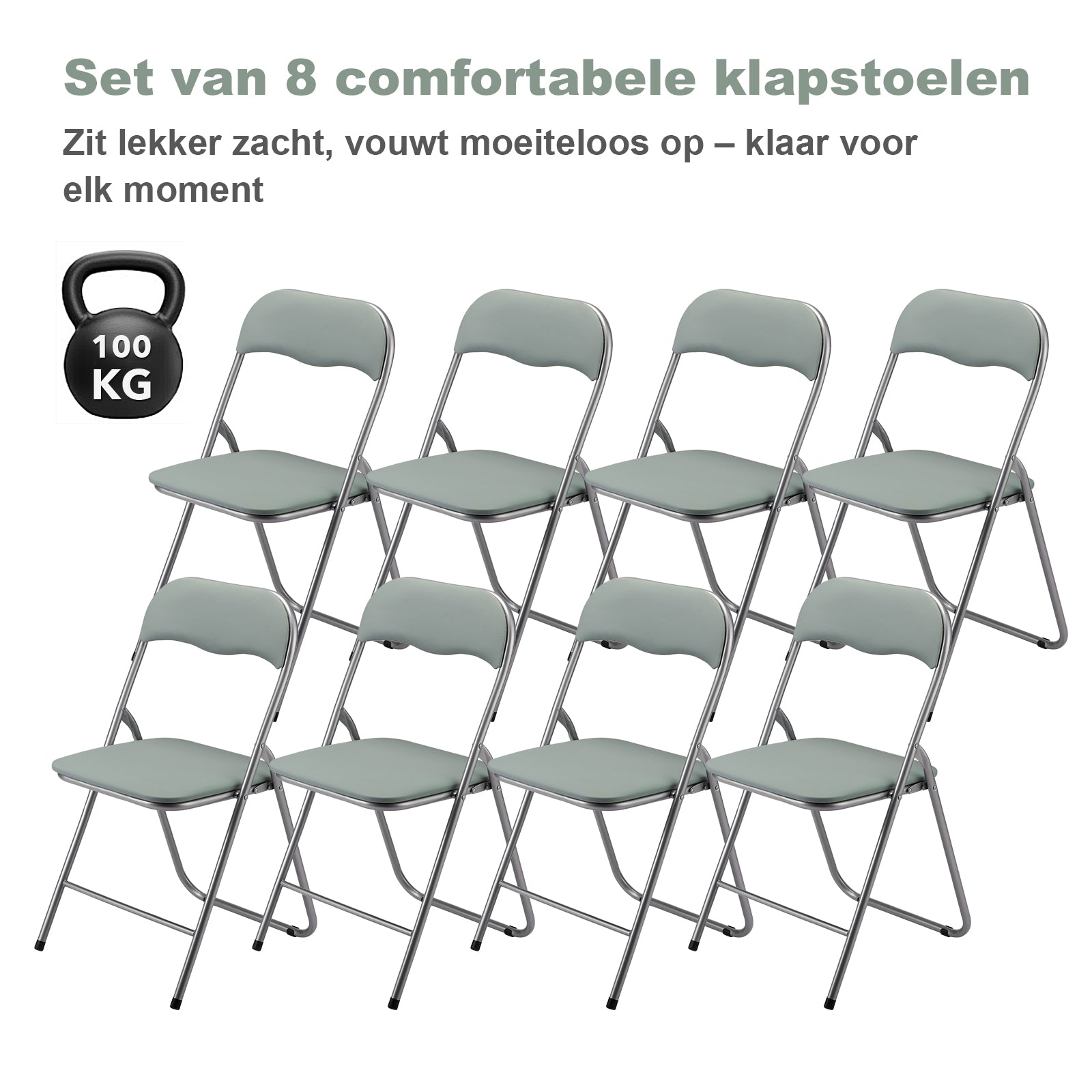 8-delige klapstoelenset - groen - 100 kg draagkracht - 43 x 38 x 87 cm