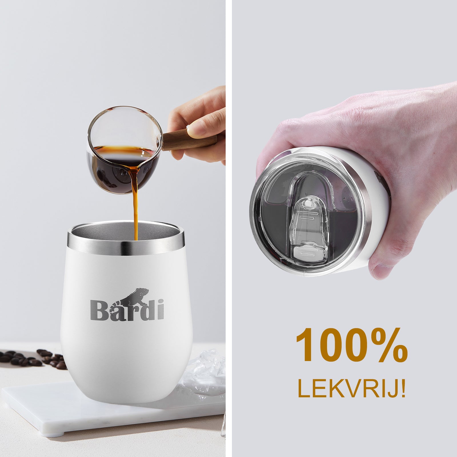 Bardi Thermosbekers 0,3L RVS wit set - incl. deksels - dubbelwandig