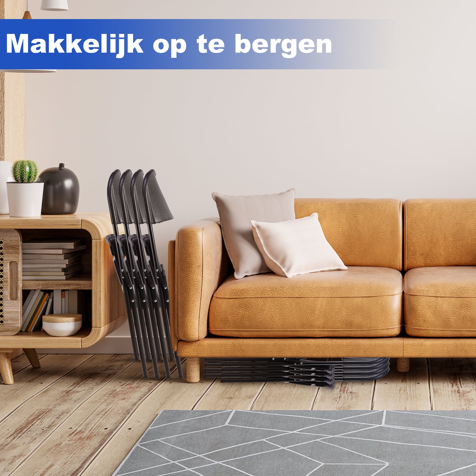 Bardi 4-delige Klapstoelen set zwaar - 200 kg draagvermogen - zwart