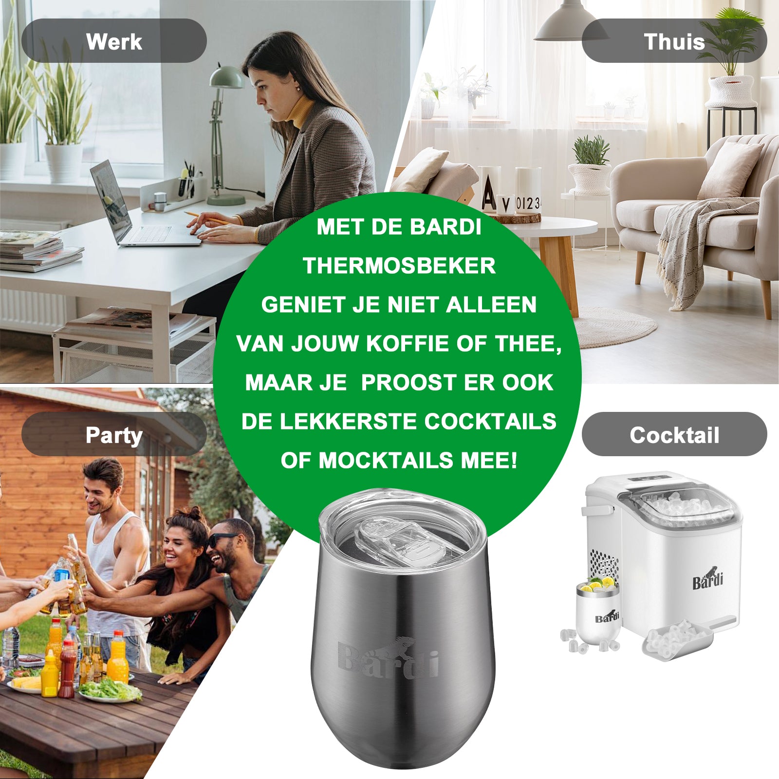 Bardi Thermosbekers 0,3L RVS set - incl. deksels - dubbelwandig