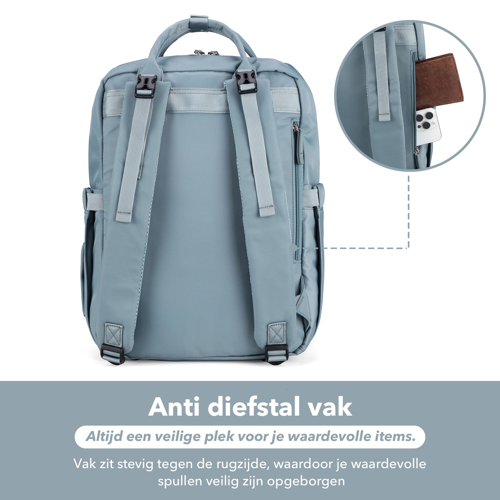 Brisby slijtvaste Luiertas – verzorgingstas – met buggymontage - Mist Blue
