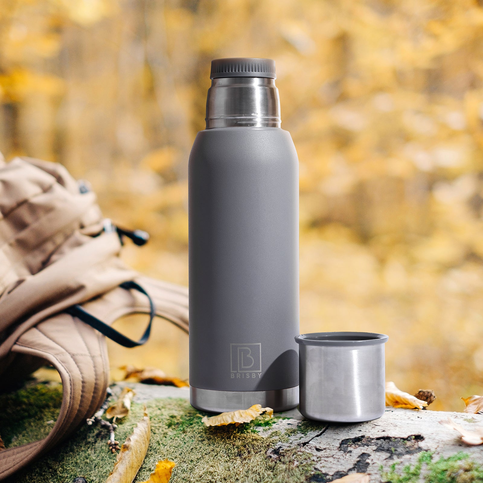 Brisby Thermosfles RVS 1L grijs - BPA Vrij - 24 uur koud - 12 uur warm