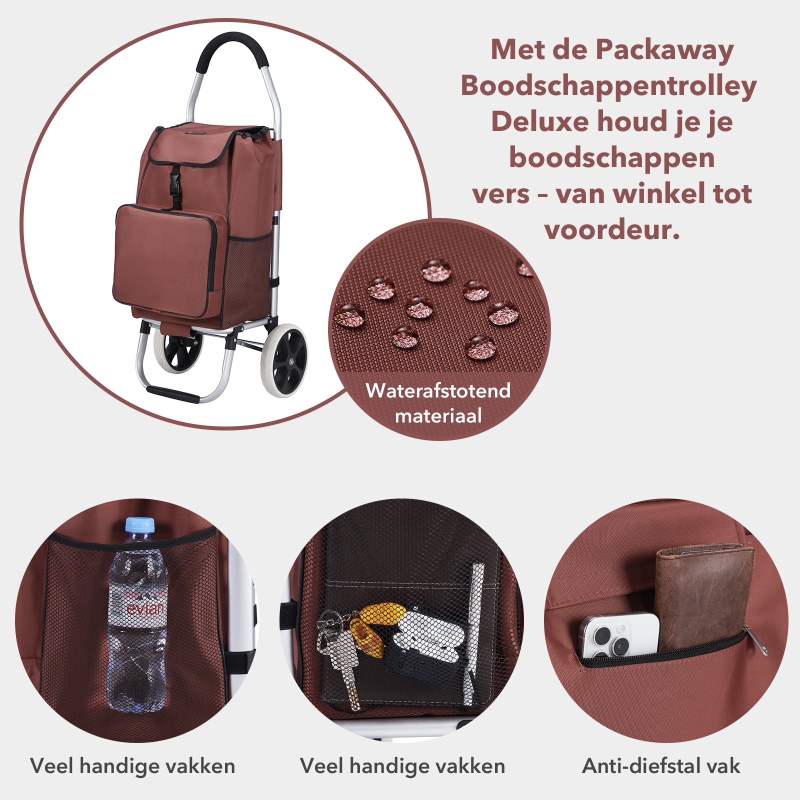 Boodschappentrolley Deluxe 50L met koelvak rood - boodschappenwagen - steekwagenfunctie