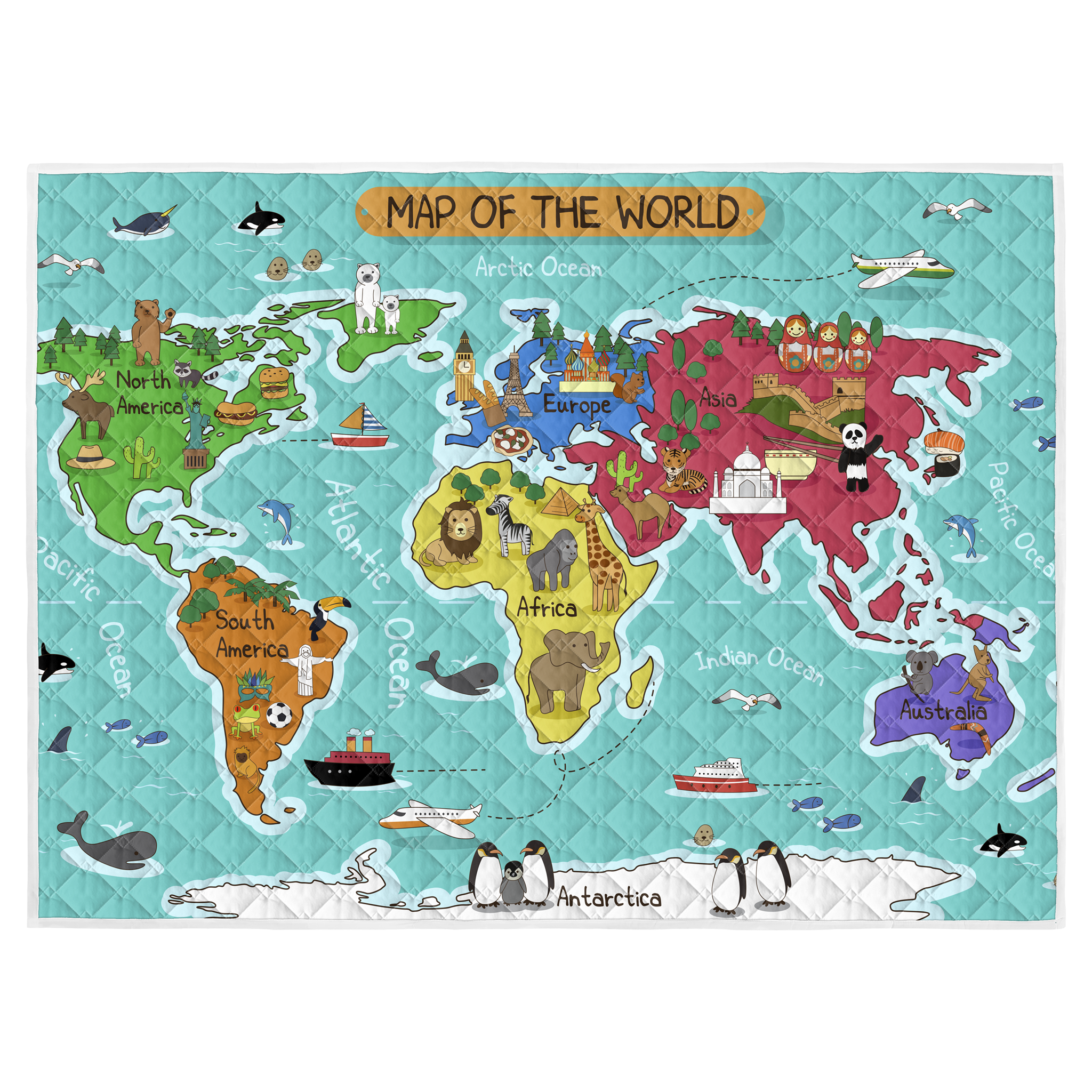Brisby Zware Kwaliteit Speelkleed, Speelmat Anti slip en Wasbaar 150 x 200 cm. – Wereldkaart 1