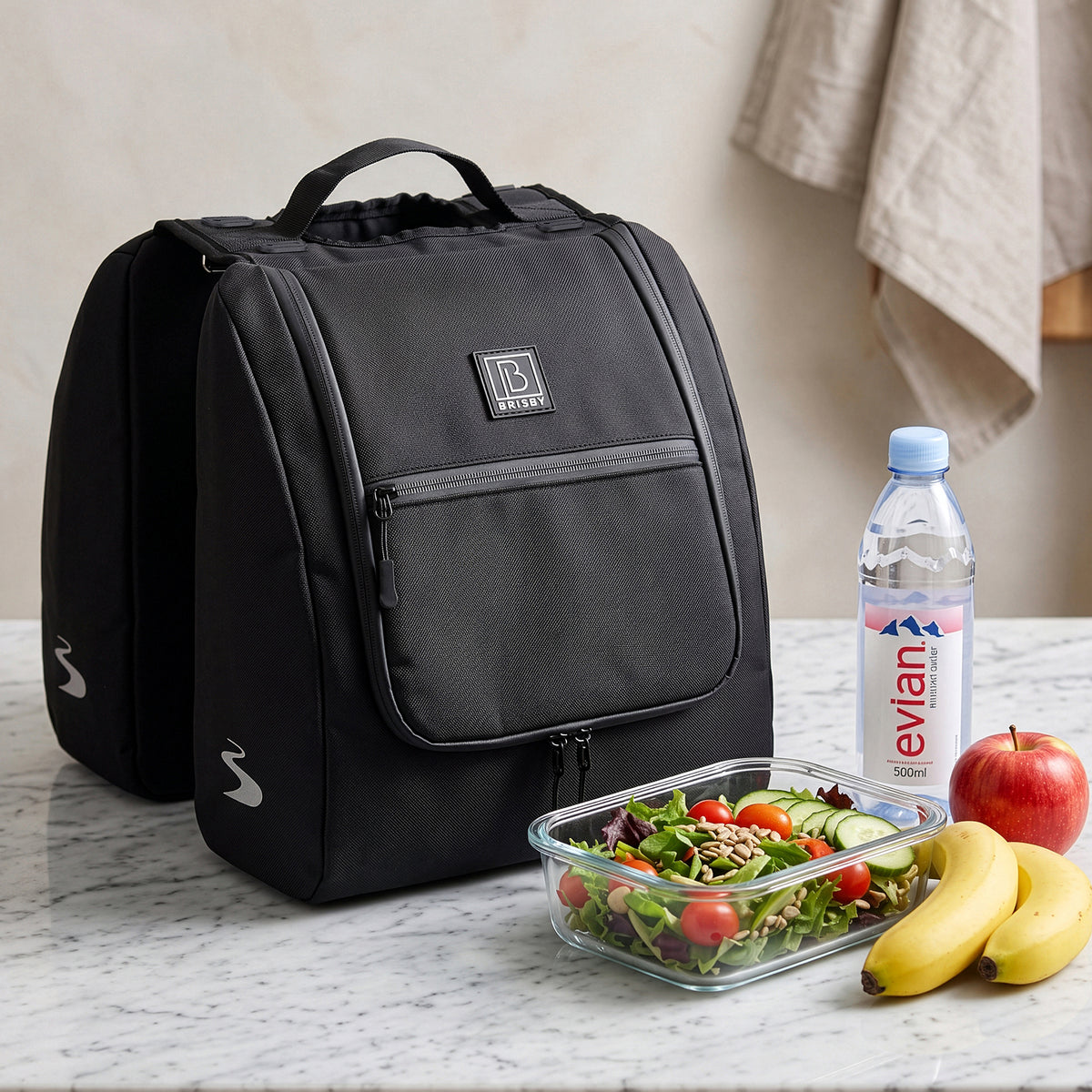 Brisby Dubbele Fietstas 28 Liter – Koeltas en Lunchtas – 4-laags Geïsoleerd – Voor Gewone en Elektrische Fiets – Waterafstotend met Waterdichte Ritsen – Zwart