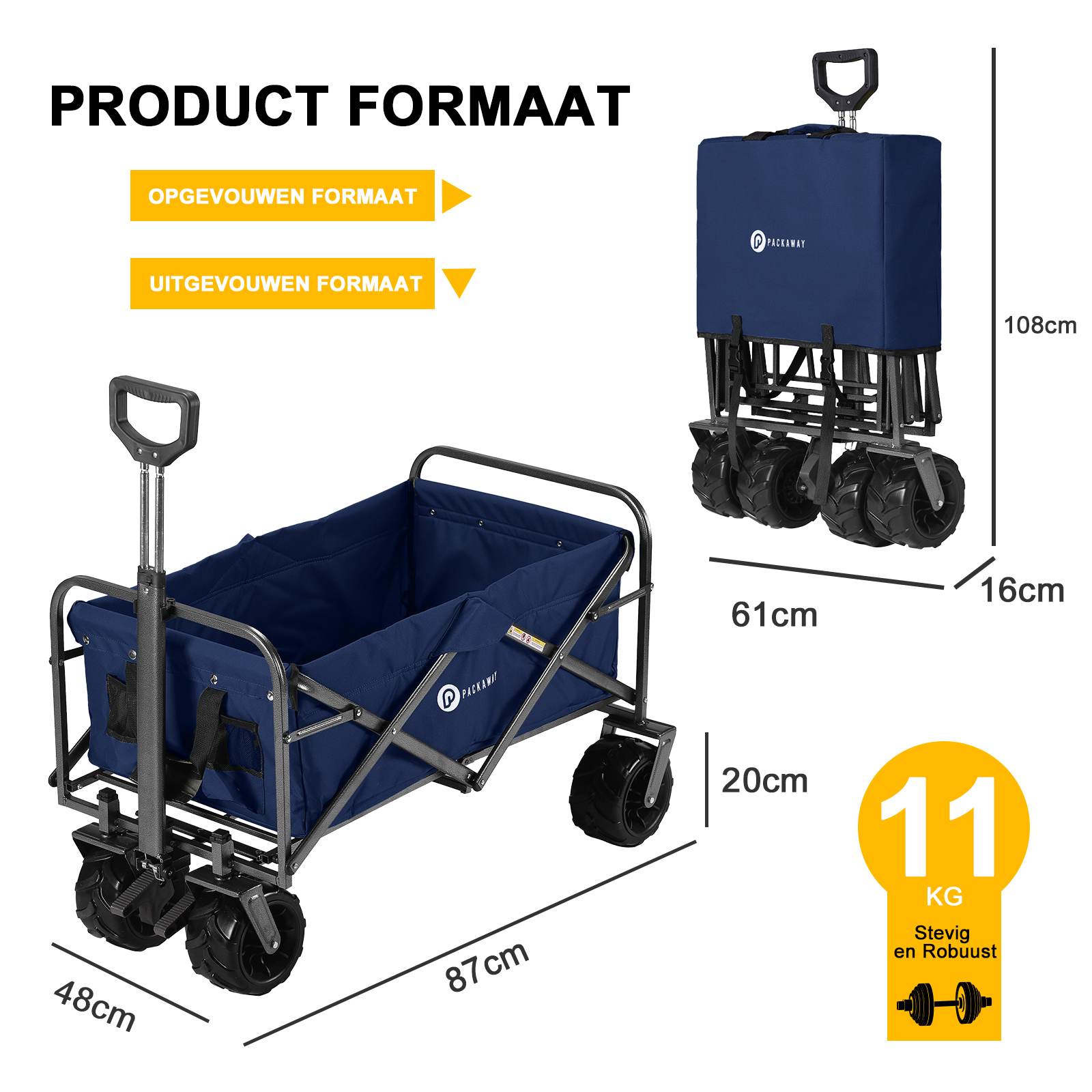 Packaway Bolderkar XL 80kg donkerblauw - opvouwbaar - heavy duty - wasbaar
