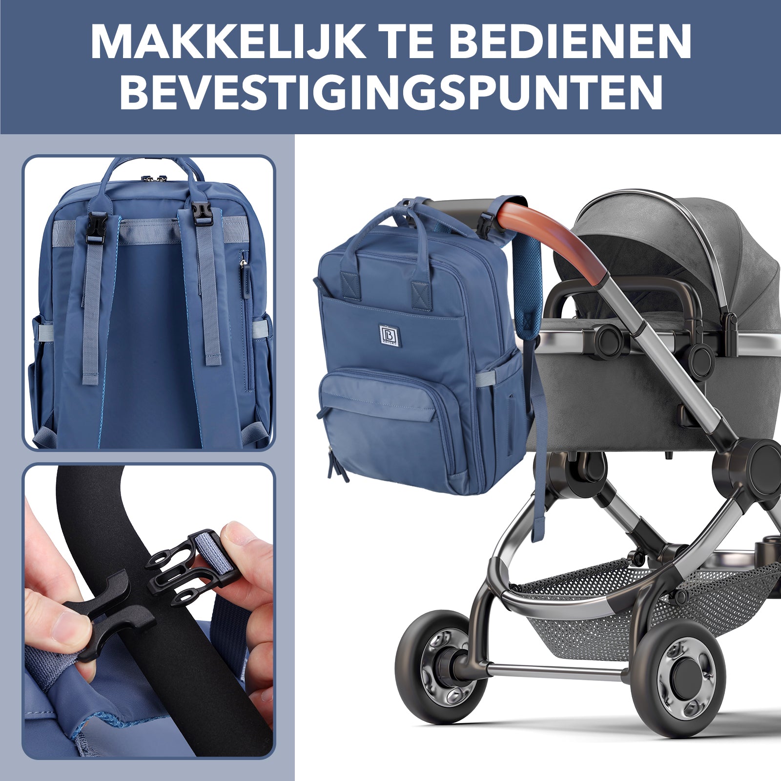 Brisby slijtvaste Luiertas – verzorgingstas – met buggymontage - Nordic Blue
