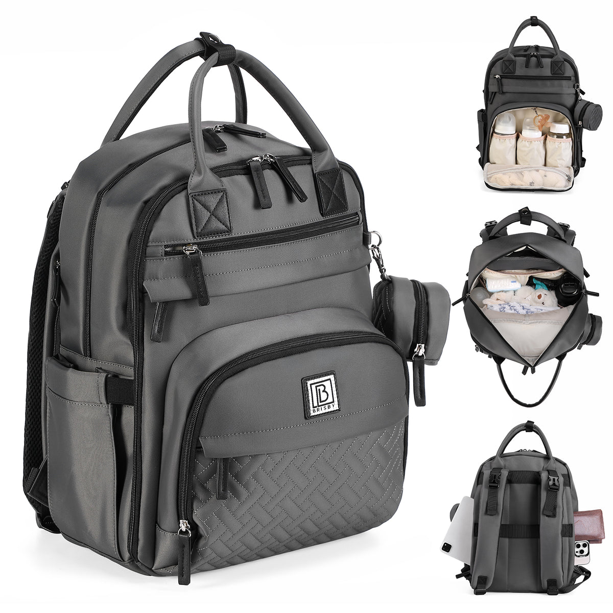Brisby Premium Luiertas - Donkergrijs - Kinderrugzak - 1.5L kinderlunchtas Leeuw