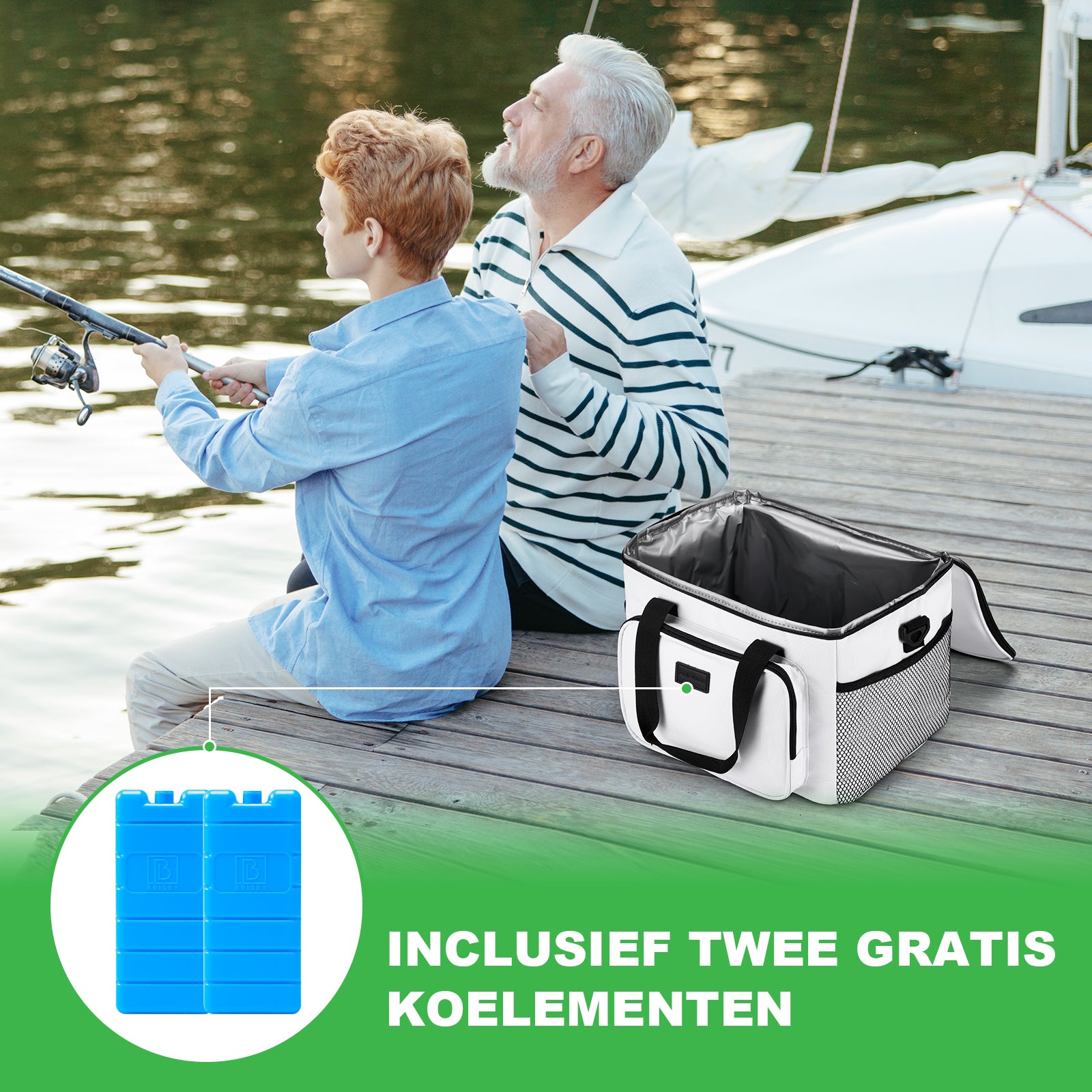 Koeltas 15L koeltas wit - lunchtas - 4-laags geïsoleerd - opvouwbaar - incl. 2 gratis koelelementen en draagband