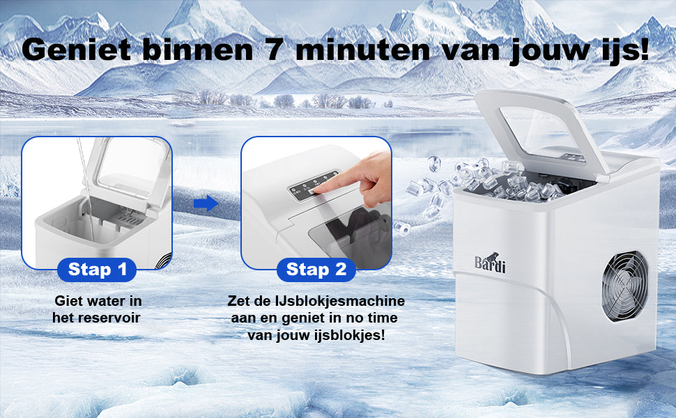 Bardi IJsblokjesmachine - 2 Liter - 12KG IJsblokjes in 24 uur - met IJsschep - Inclusief Luxe Thermosbeker en Ijsschep - Wit