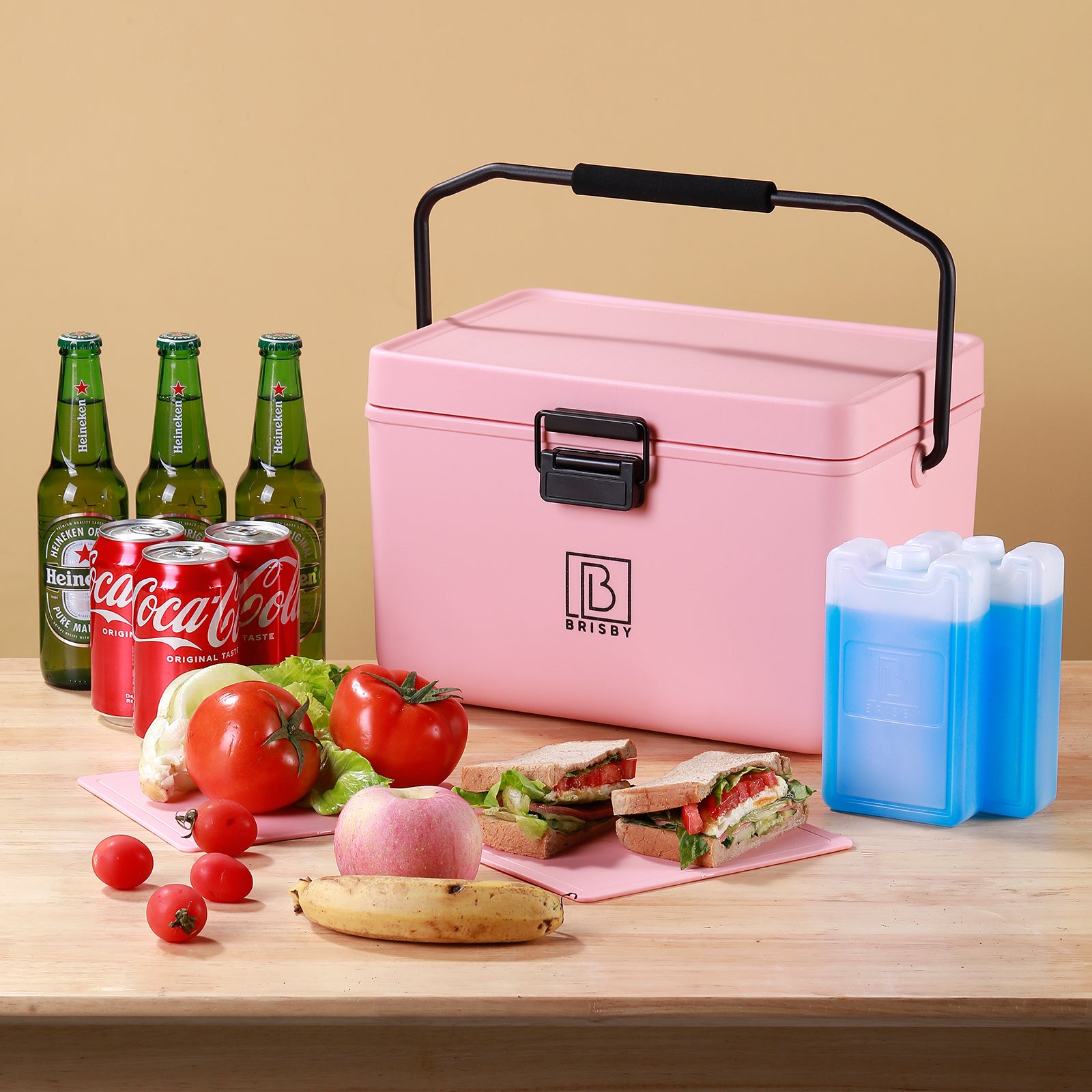 Koelbox 12L met handvat roze - Dividers - snijplanken - tot maximaal 40 uur isolatie - incl. 2 koelelementen van 200ml